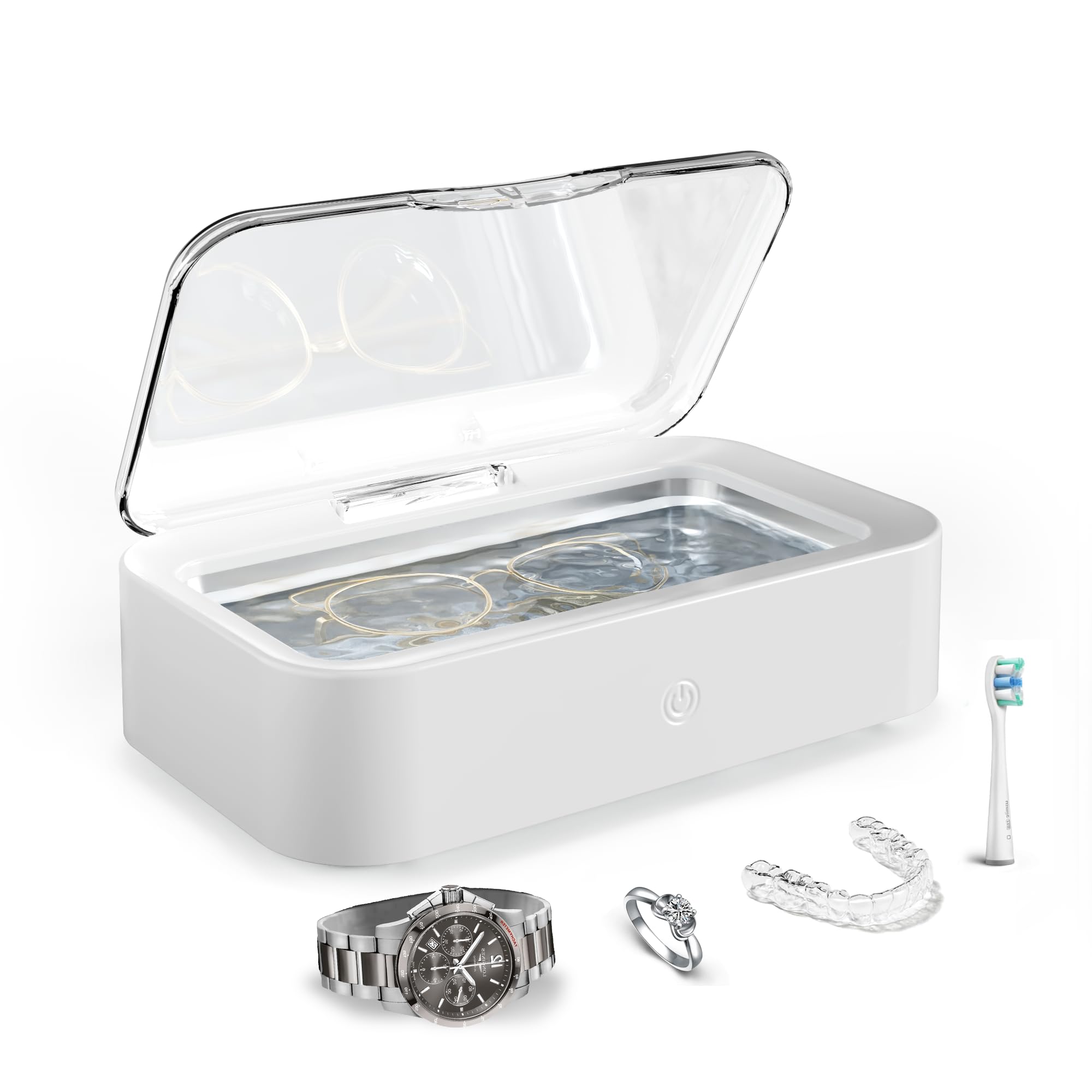 Kunphy 600ml Ultrasonic Jewelry Cleaner - 46KHz Electric Cleaning Machine for Watches, Rings, Earrings, Chains, Glasses, Makeup Brushes, Dentures, Retainers & Braces | Perfect for Jewelry Care, Eyewear Cleaning & Dental Appliance Maintenance