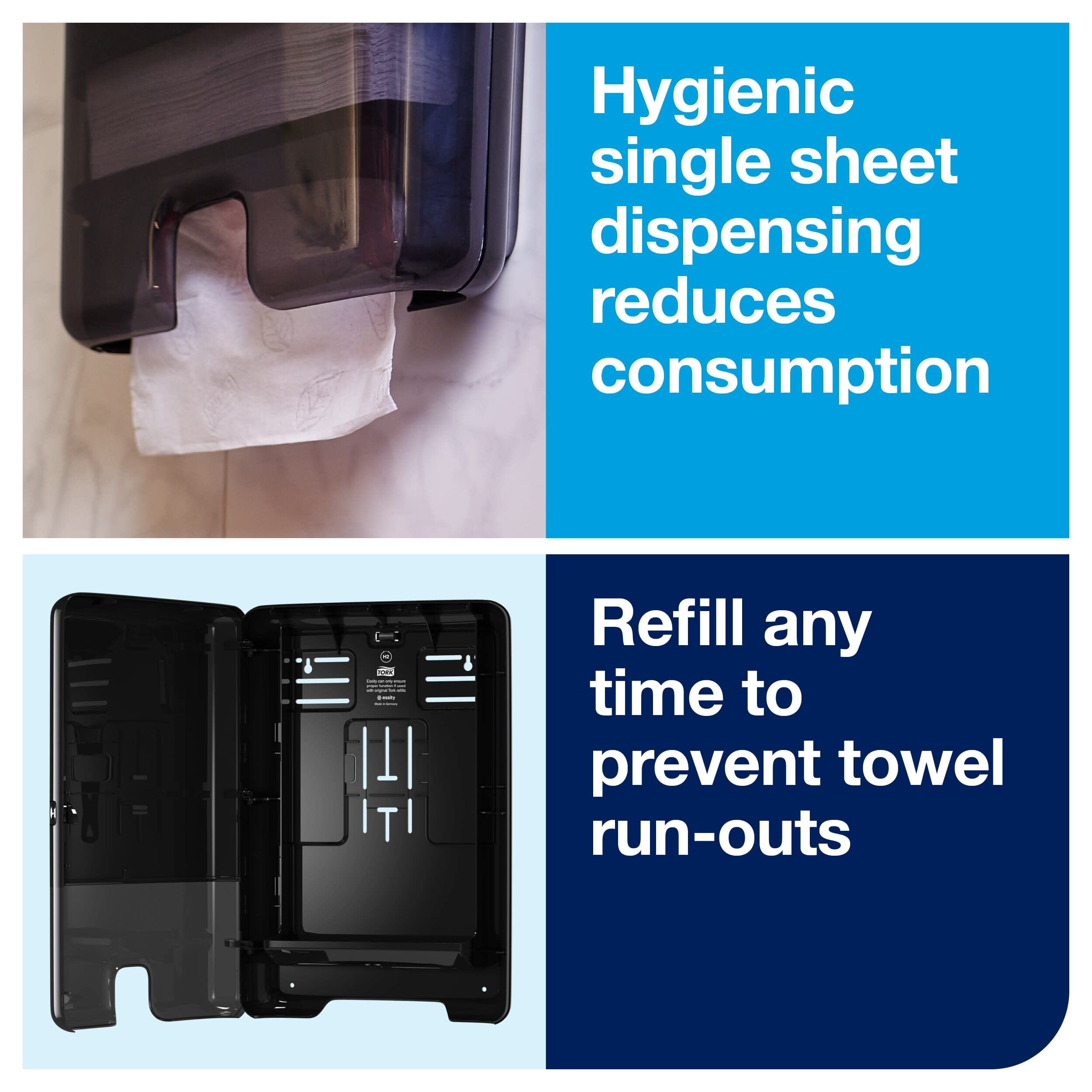Tork Xpress Multifold Hand Towel Dispenser - Wall Mounted Black H2 | Single Sheet Dispensing | Adjustable Height | Ideal for Restaurants, Offices & Public Restrooms (Model 552008)