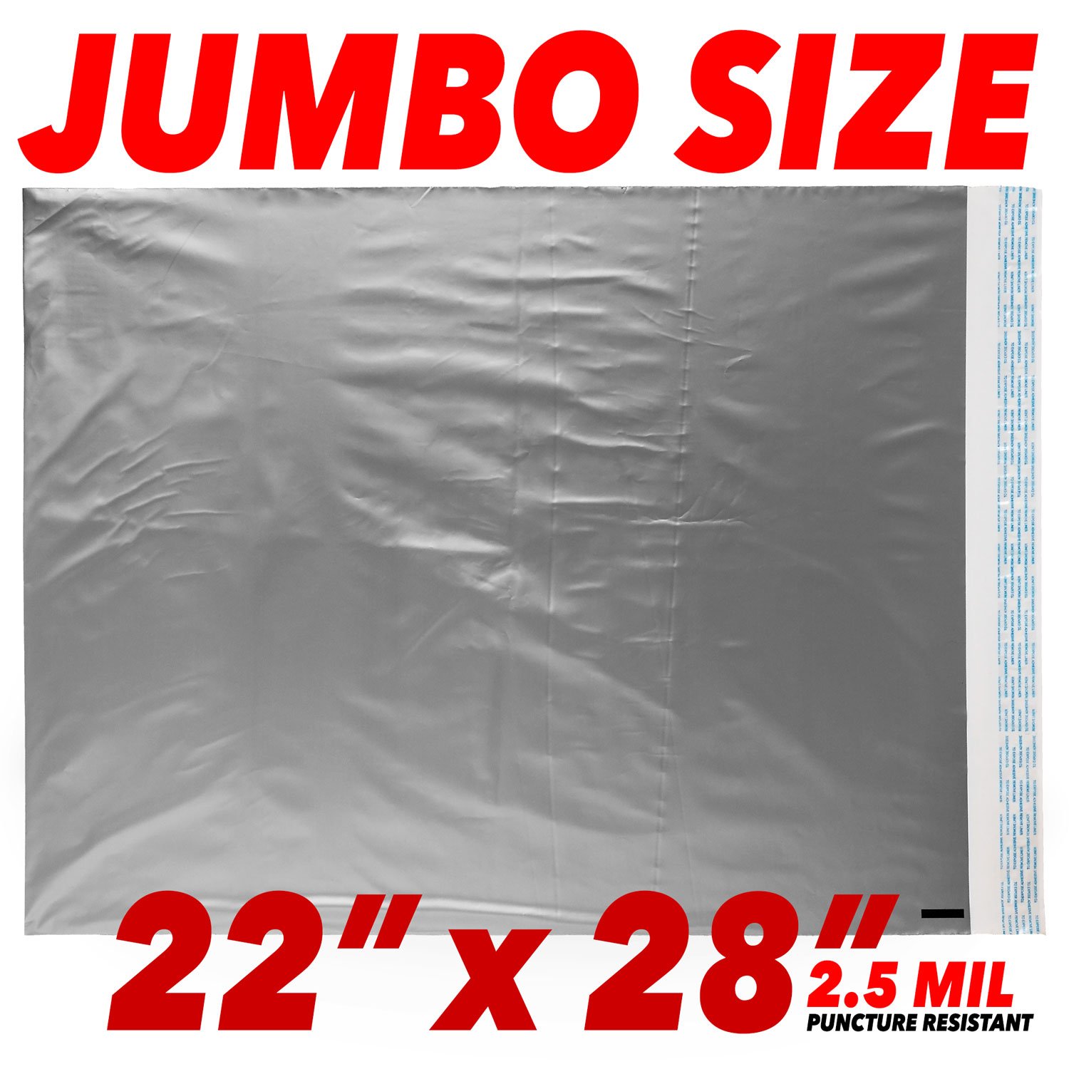 22x28 Jumbo Self-Seal Poly Mailer Bags 2.5 Mil (50 Pack Silver) - Durable Shipping Envelopes for Ecommerce, Clothing & Small Business Packaging