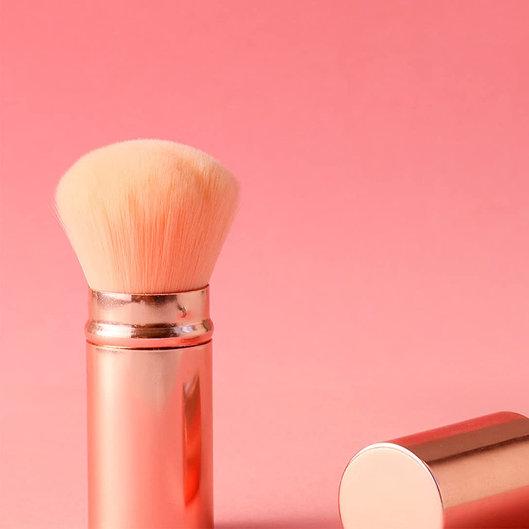 Retractable Kabuki Brush Set - Rose Gold for Blush & Foundation - Travel-Friendly Makeup