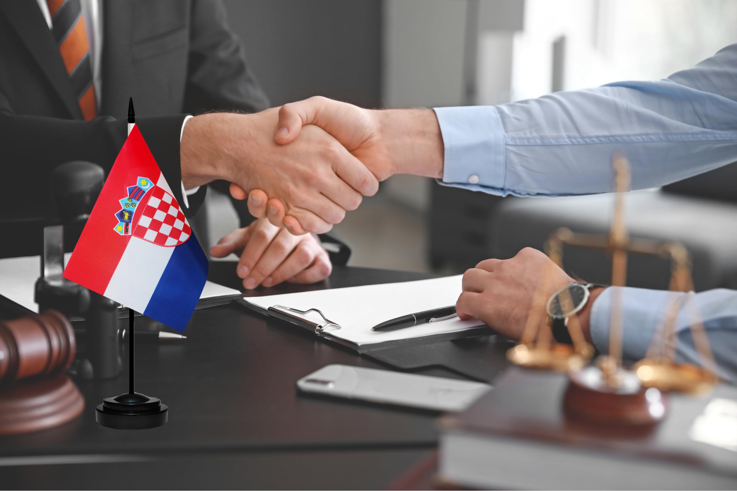 Premium Croatia Mini Desk Flag Set - 2 Pack Miniature Croatian Table Office Flags with 13
