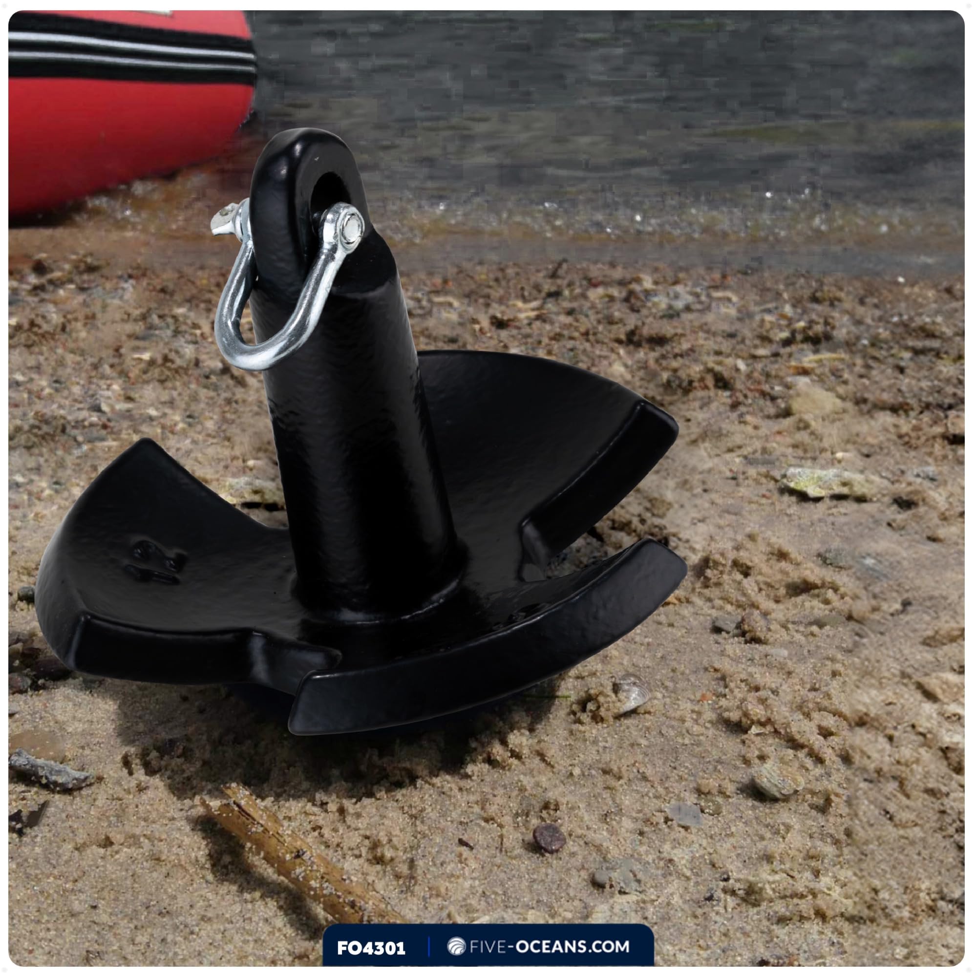 Five Oceans Heavy Duty River Anchor - Cast Iron PVC Vinyl Coated Boat Anchor for Pontoon & Bass Boats - Superior Holding Power in Rivers, Lakes & Muddy Bottoms - Perfect for Fishing, Boating & Water Sports