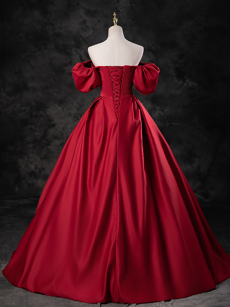 Elegant A-Line Burgundy Satin Long Prom Dress | Formal Evening Gown for Women | Perfect for Homecoming, Prom Night & Special Occasions
