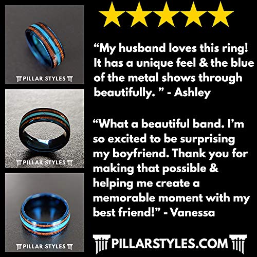 Men's 8mm Blue Tungsten Wedding Band with Turquoise Inlay - Unique Deer Antler Nature Ring for Grooms, Outdoor Enthusiasts & Nature Lovers - Perfect for Weddings, Anniversaries, Camping & Outdoor Adventures