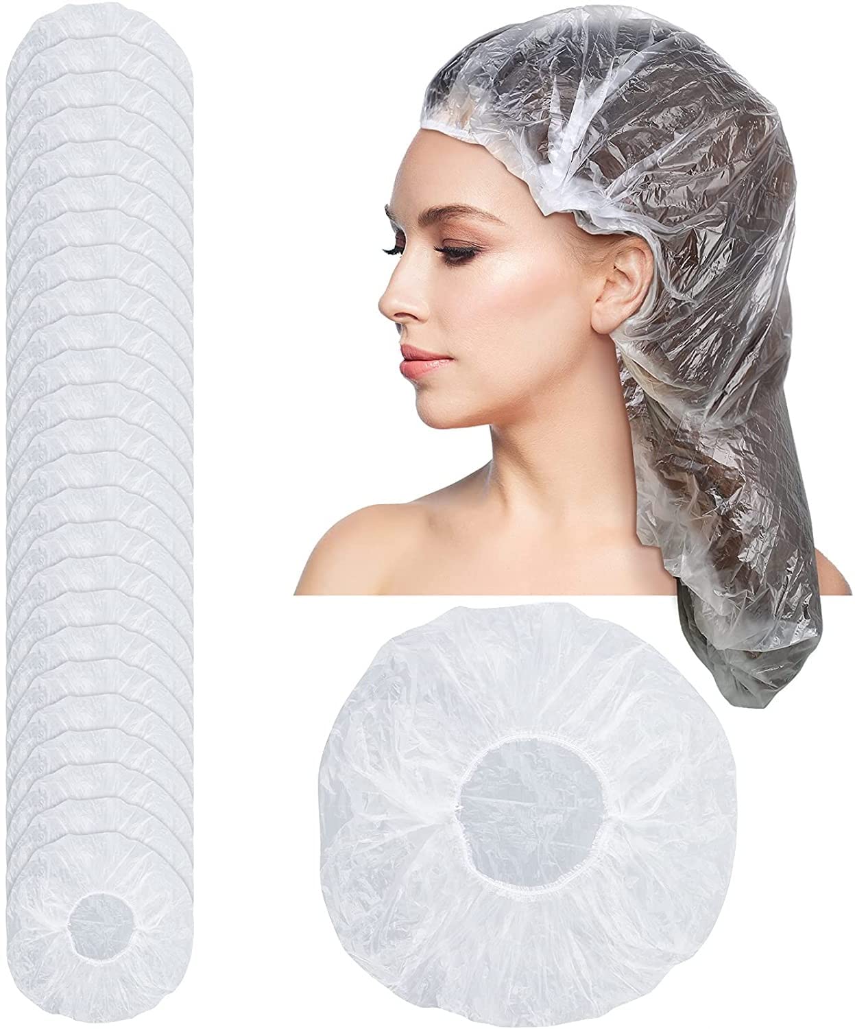 **Ekan Disposable Shower Caps - Waterproof Clear Elastic Bath Hair Caps for Women & Men - Extra Large for Thick & Long Hair - Travel, Spa, Salon & Home Use (20 Pack)**    **Usage Scenarios:** Perfect for travel, spa treatments, salon visits, swimming, or daily home hair care to protect hairstyles from water and humidity.