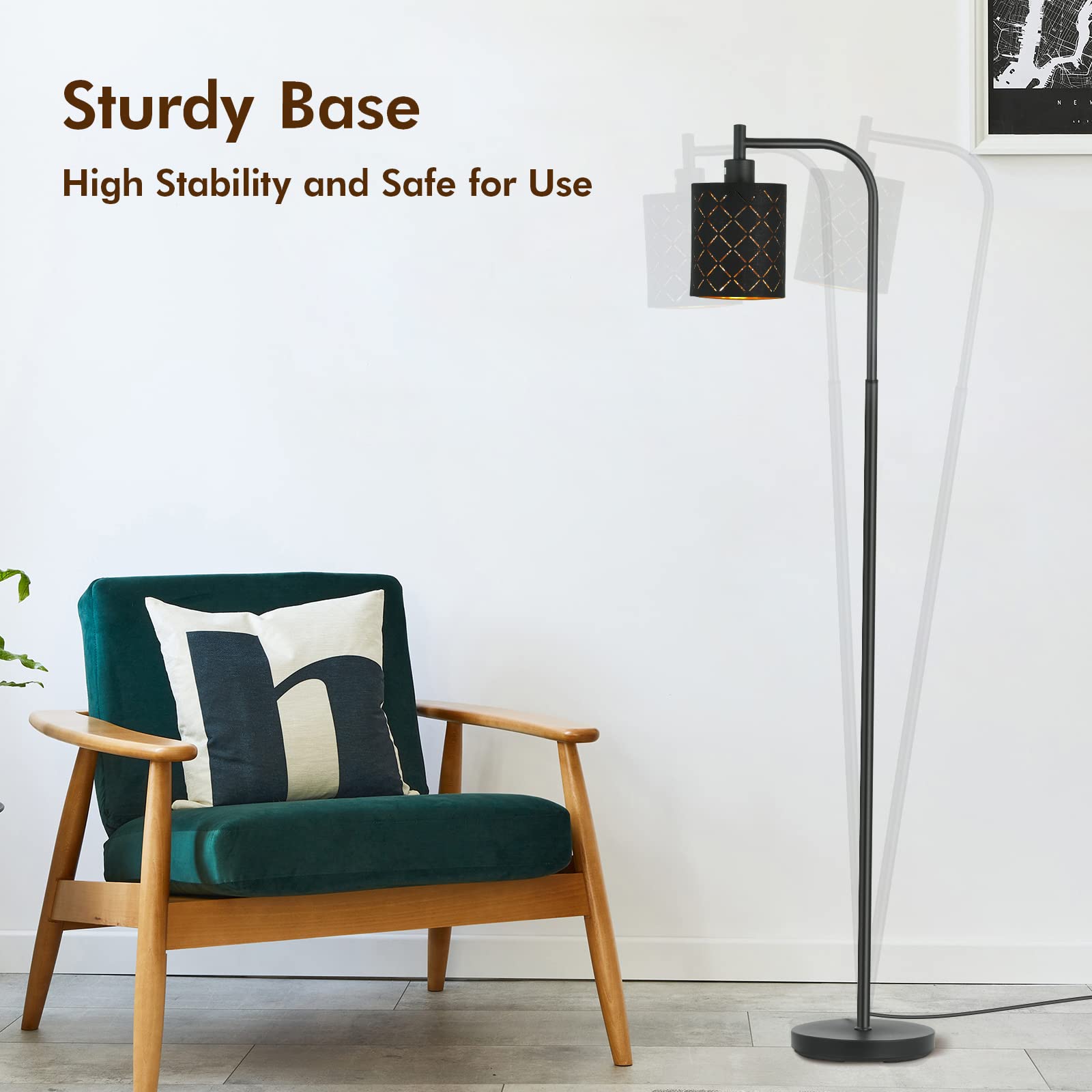 67 Inch Black Gothic Arc Floor Lamp with Laser-Cutout Lampshade - LED Standing Lamp for Living Room & Bedroom - Modern Farmhouse Lighting with Foot Switch & E26 Base Socket - Perfect for Magic Decor, Reading Nooks & Cozy Ambiance