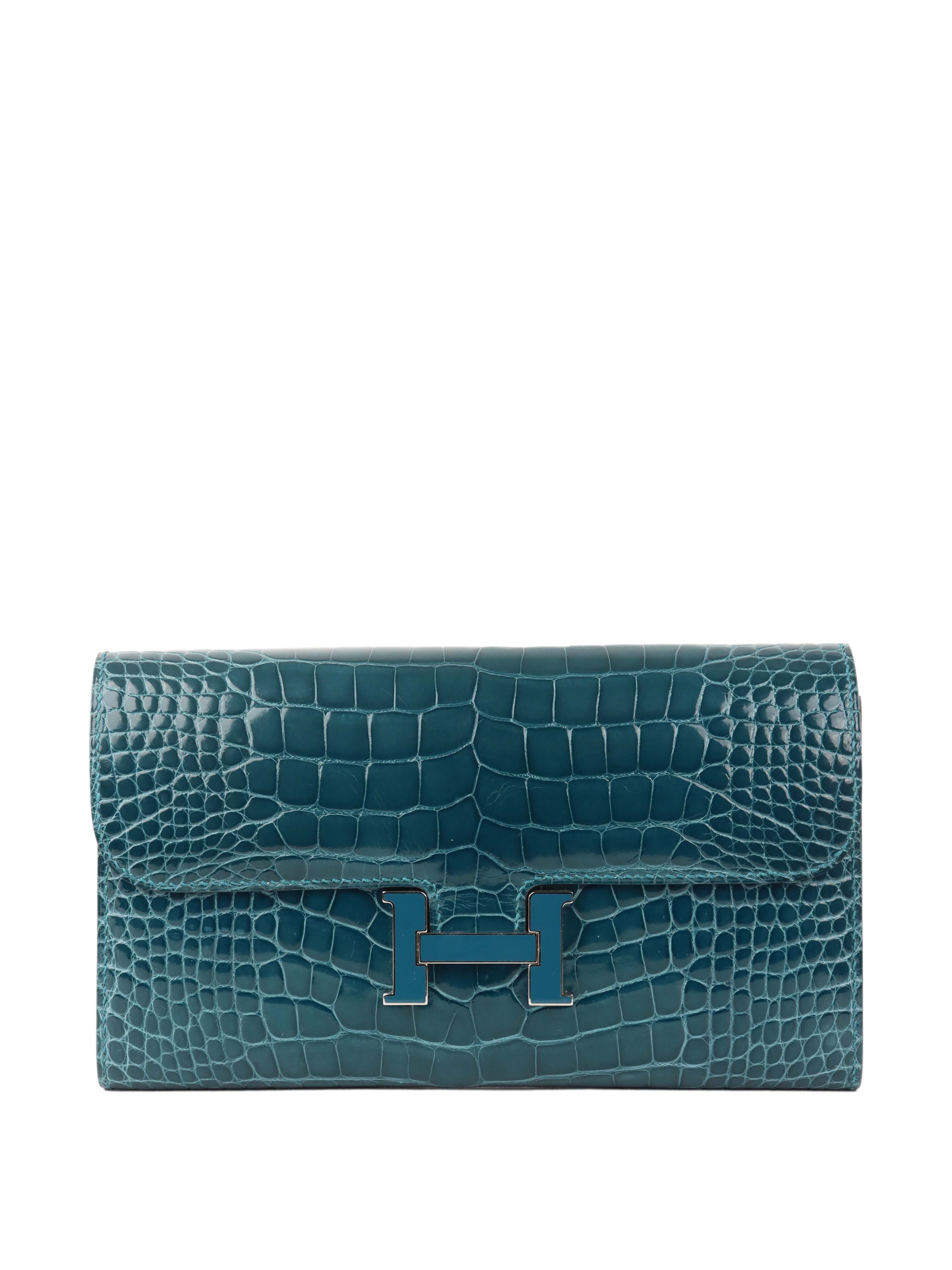Hermes Alligator Constance Wallet in Vert Bosphore Green - Luxury Crocodile Leather Handbag for Women | Perfect for Everyday Use, Special Occasions & Gift Giving