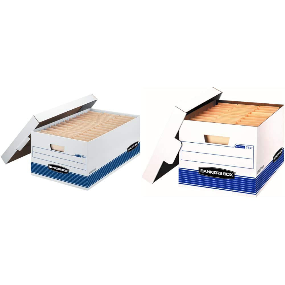 Bankers Box File Storage Boxes with Lids - Legal & Letter Size (12 + 20 Pack) - Organize Office Documents, Home Files & Tax Records Securely