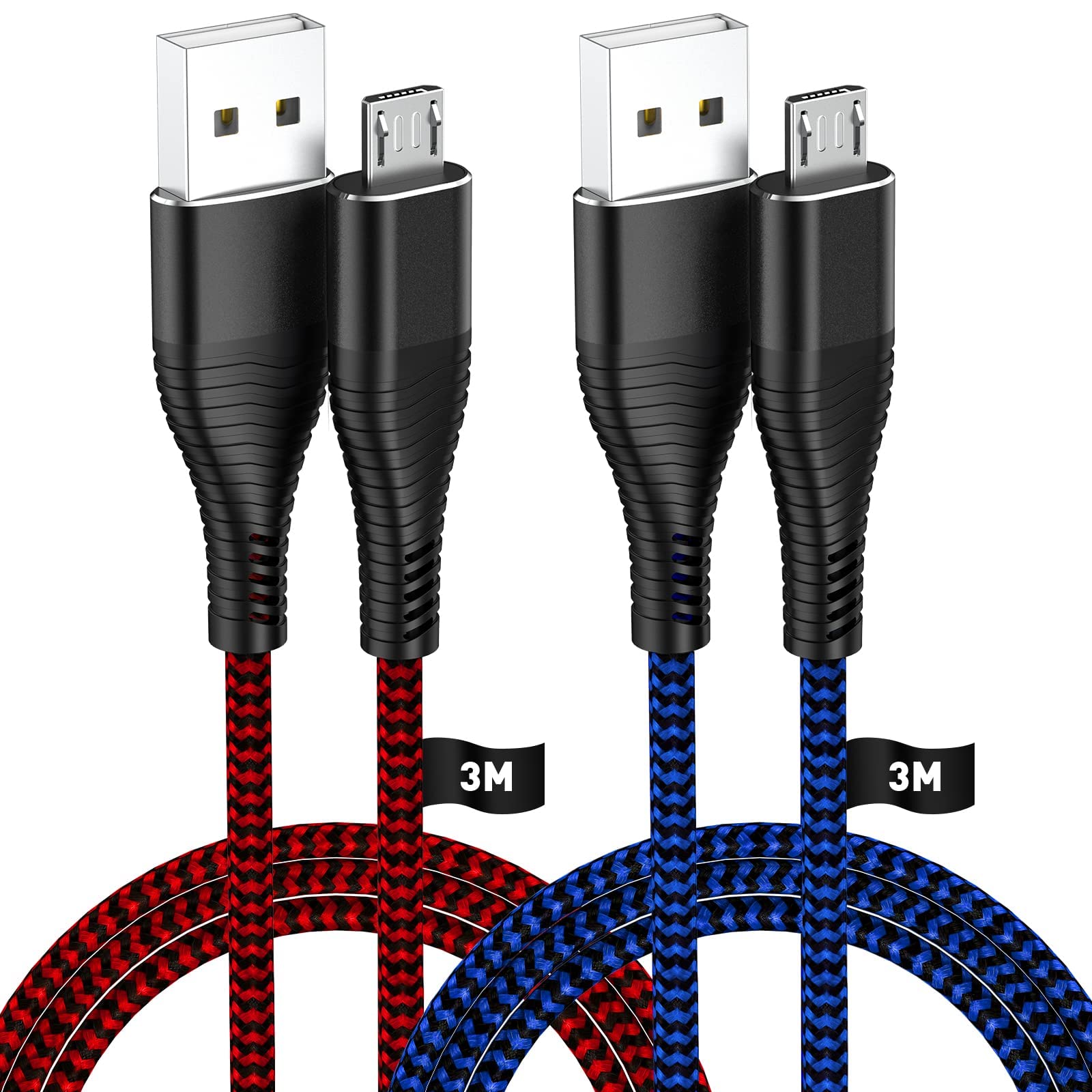 HUNYYN 2-Pack PS4 Controller Charger Cable - Extra Long 3M Micro USB Charging Cord for PlayStation 4, DualShock 4, PS4 Slim, PS4 Pro & Micro USB Devices - Perfect for Gaming, Home Entertainment & Office Use