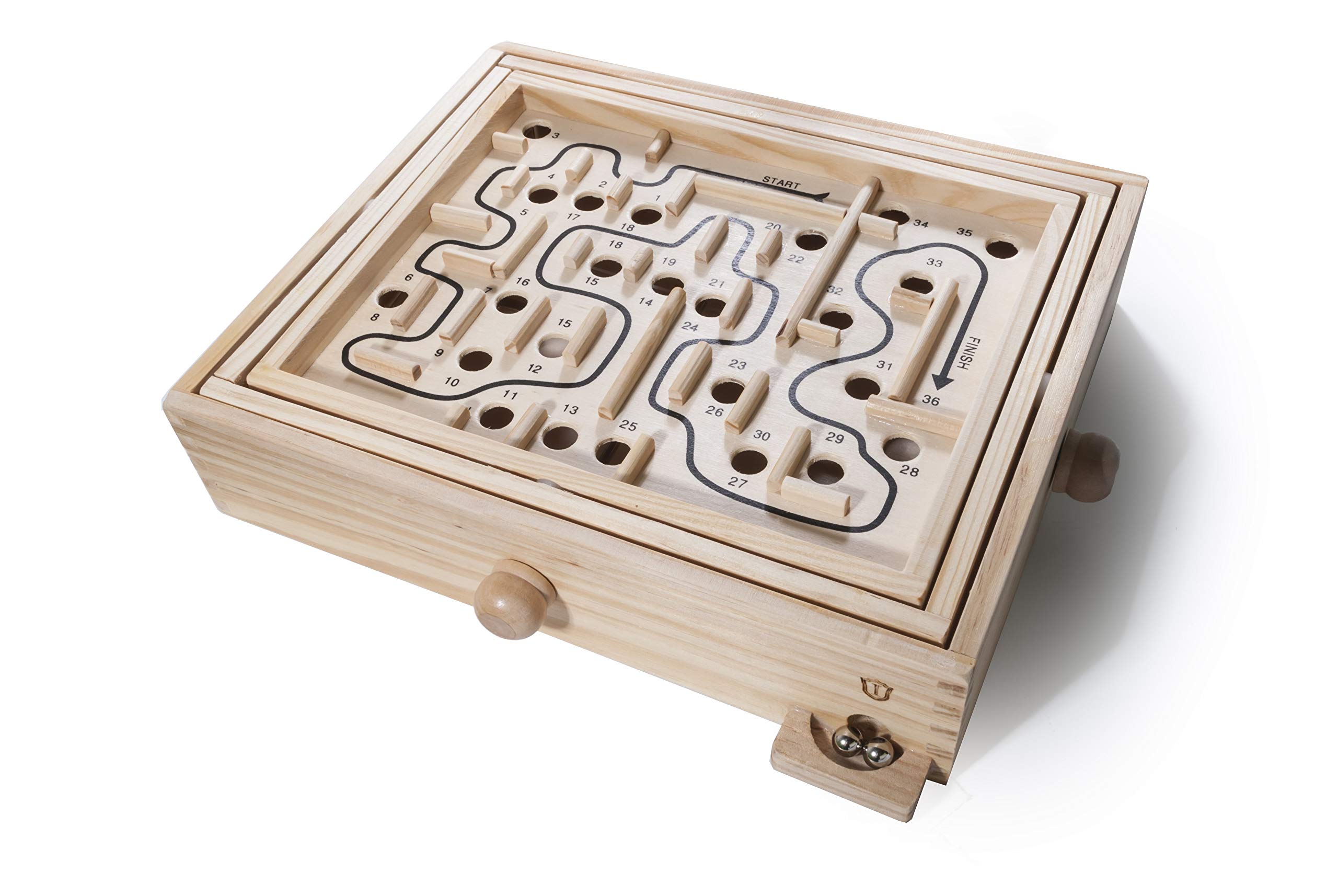 Islandoffer Wooden Labyrinth Maze Game with 2 Steel Marbles - Challenging Puzzle Board Game for Adults & Kids - Fun Brain Teaser for Family Game Night, Travel Entertainment & Stress Relief