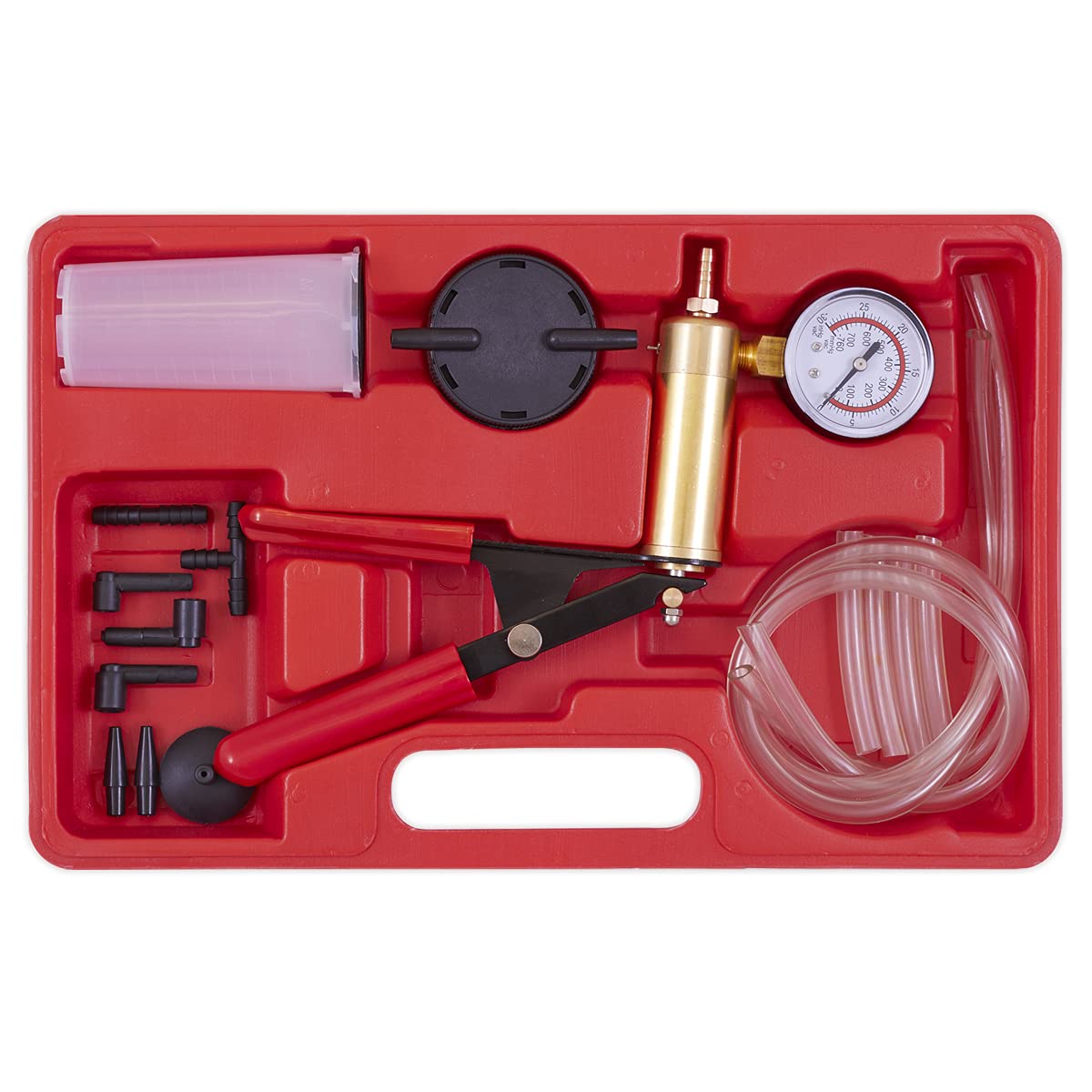 Sealey Professional Vacuum Tester & Brake Bleeding Kit with 3 Adapters - Complete Automotive Brake System Maintenance Tool Set (Includes Durable Carry Case) - Perfect for DIY Car Repairs, Mechanic Shops & Fleet Maintenance