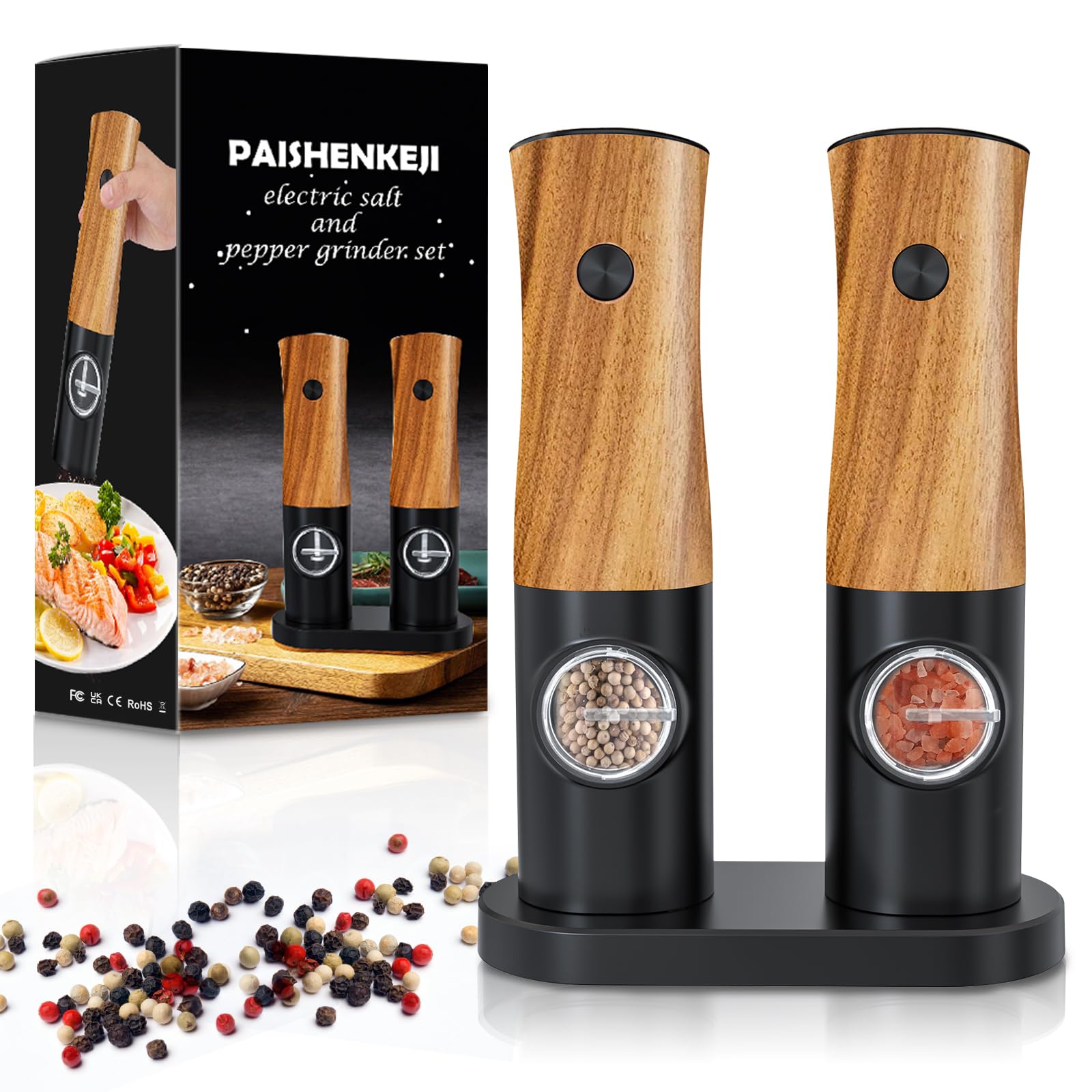 Electric Salt and Pepper Grinder Set - Battery Powered Automatic Spice Mill with Adjustable Coarseness & LED Light - Perfect for Kitchen, Dining Table, Camping, and Gifts