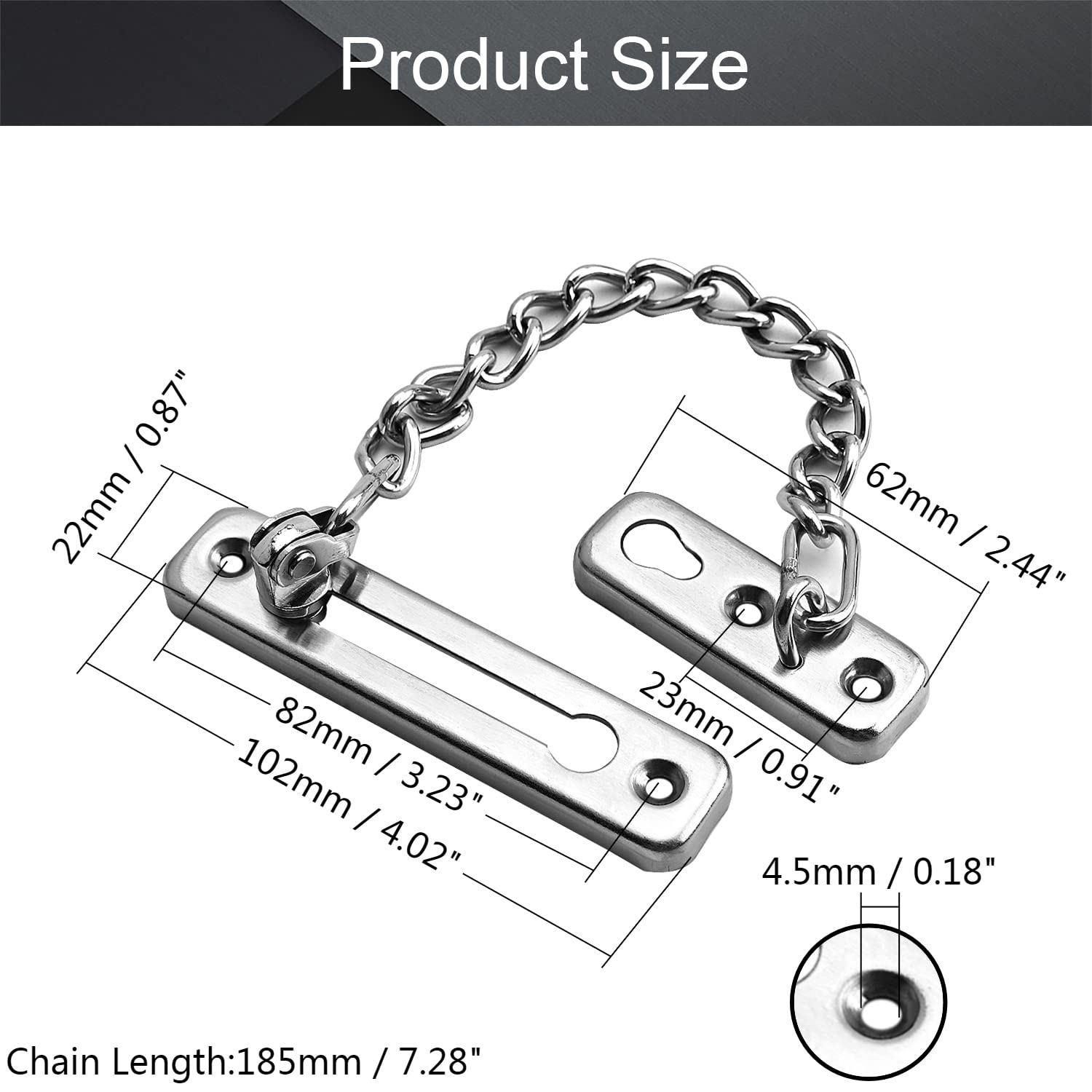 MroMax Heavy Duty Anti-Theft Security Chain Lock for Doors - Reinforced Solid Latch Guard Clasp for Swing-in Doors - Home, Bedroom, Hotel & Office Safety Protection (Silver, 1 Pack) - Perfect for Apartment Entry, Bathroom Privacy & Child Safety