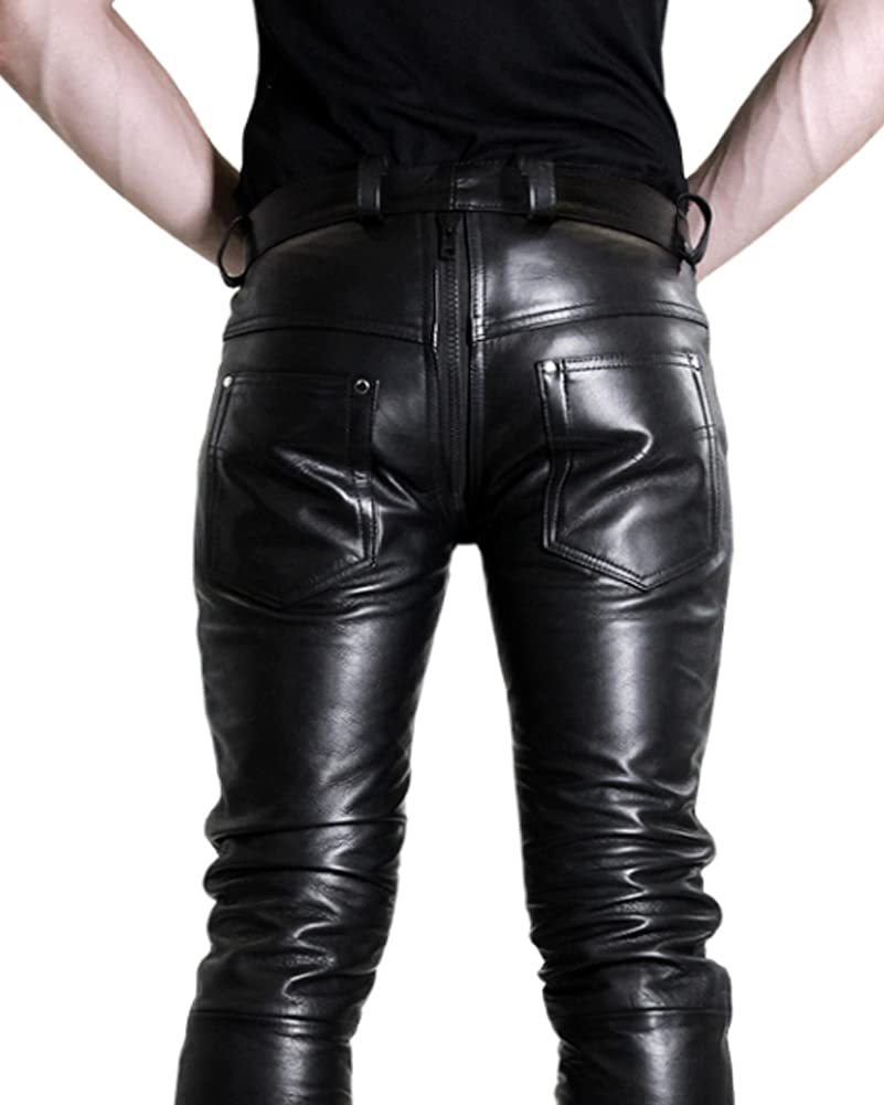 Bockle® 1991 GAY-ZIP Men's Genuine Leather Pants - Skinny Slim Fit Full Zip Leather Jeans for Men | Perfect for Night Out, Club Wear & Biker Style Fashion