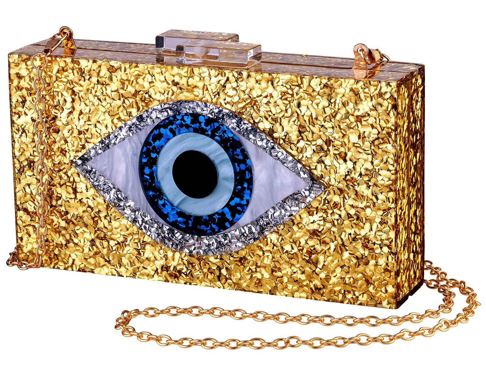 LETODE Women's Evil Eye Acrylic Clutch Purse - Sparkling Glitter Evening Bag with Chain, Shoulder & Crossbody Strap - Perfect for Parties, Weddings & Night Out