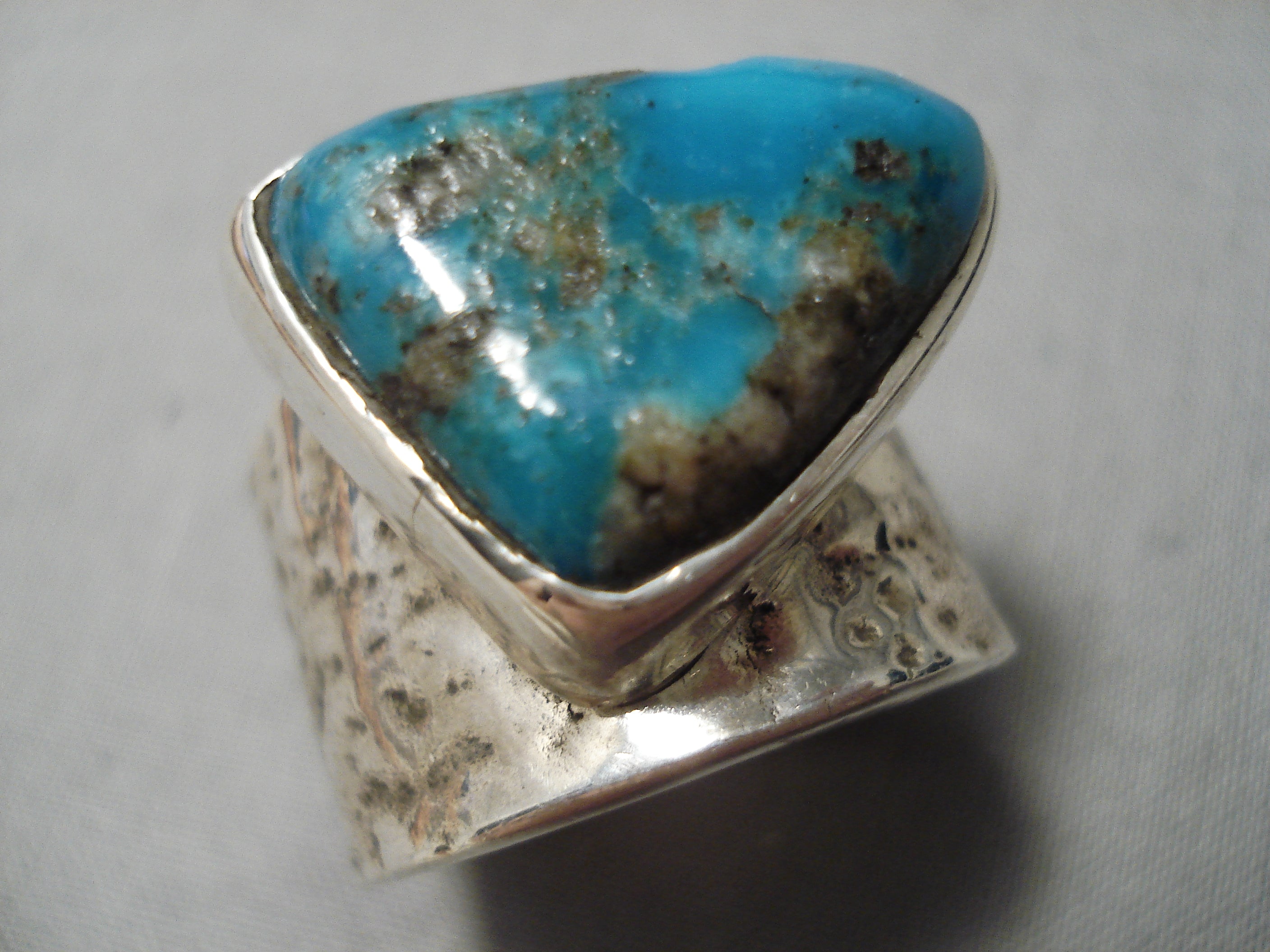 Vintage Navajo Sterling Silver Ring with Pilot Mountain Turquoise - Handmade Native American Jewelry for Women, Perfect for Boho Fashion & Special Occasions