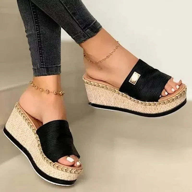 Women's Comfortable Summer Wedge Sandal Shoes - Breathable Casual Slip-On Platform Sandals for Beach, Vacation & Outdoor Walking