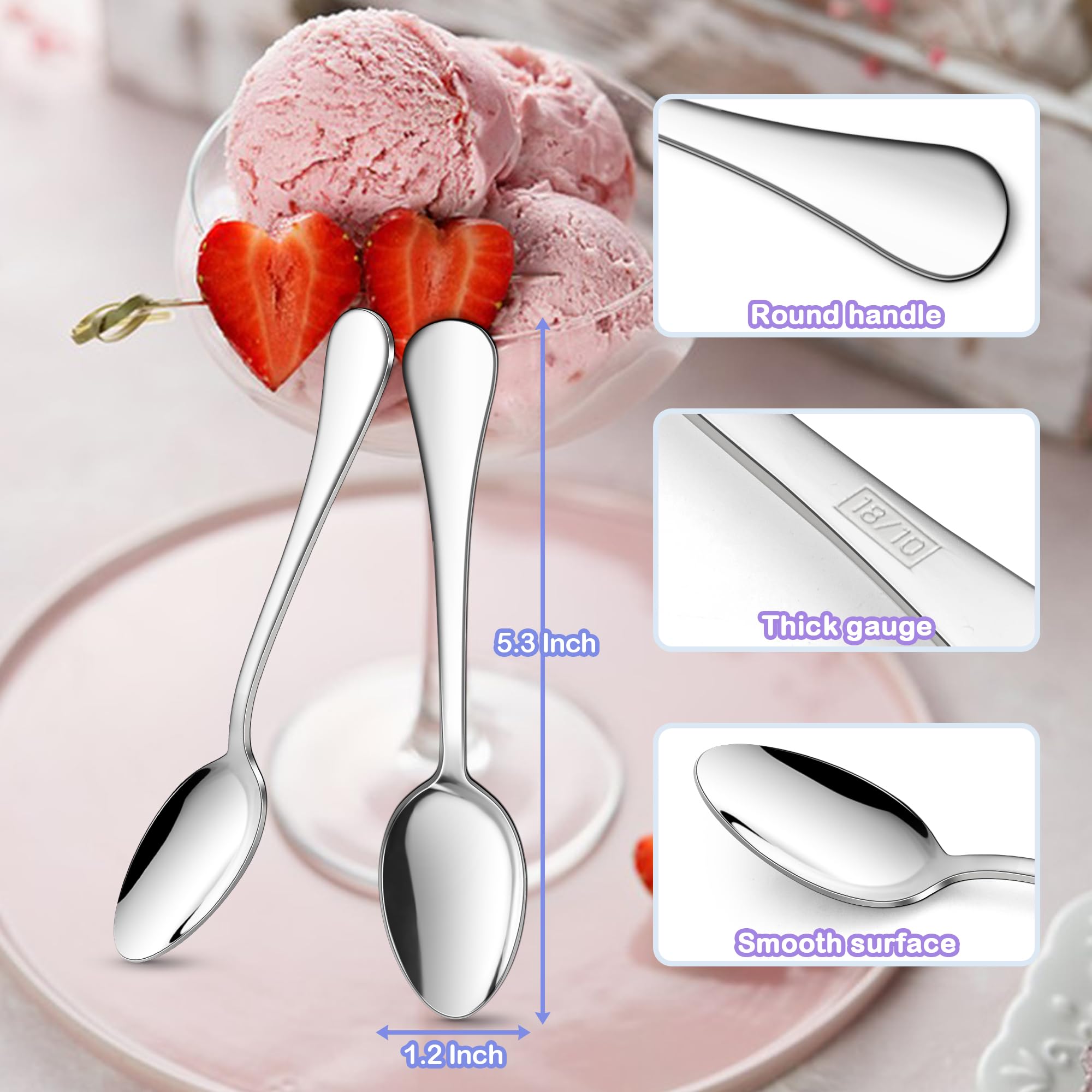 Premium 12-Piece E-far Coffee Spoon Set - 5 Inch 18/10 Stainless Steel Small Spoons for Espresso, Tea & Dessert - Mirror Finish & Ergonomic Round Handle - Dishwasher Safe - Perfect for Coffee Shops, Restaurants & Home Use