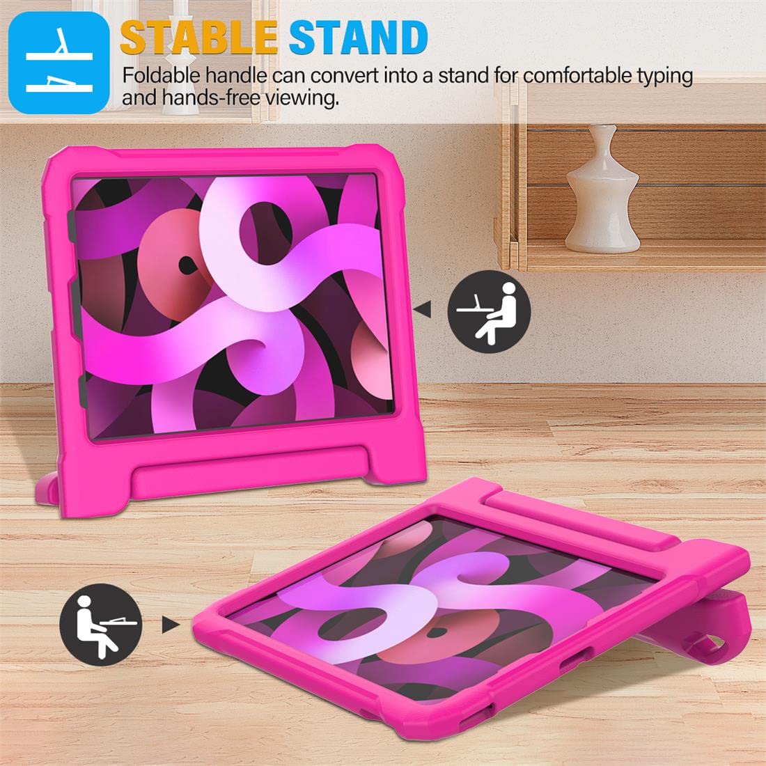 SUPLIK Shockproof Kids Case for iPad Air 5th/4th Generation (10.9 inch 2022/2020) & iPad Pro 11 - Pink Protective Cover with Screen Protector & Handle Stand - Perfect for School, Travel, and Home Learning