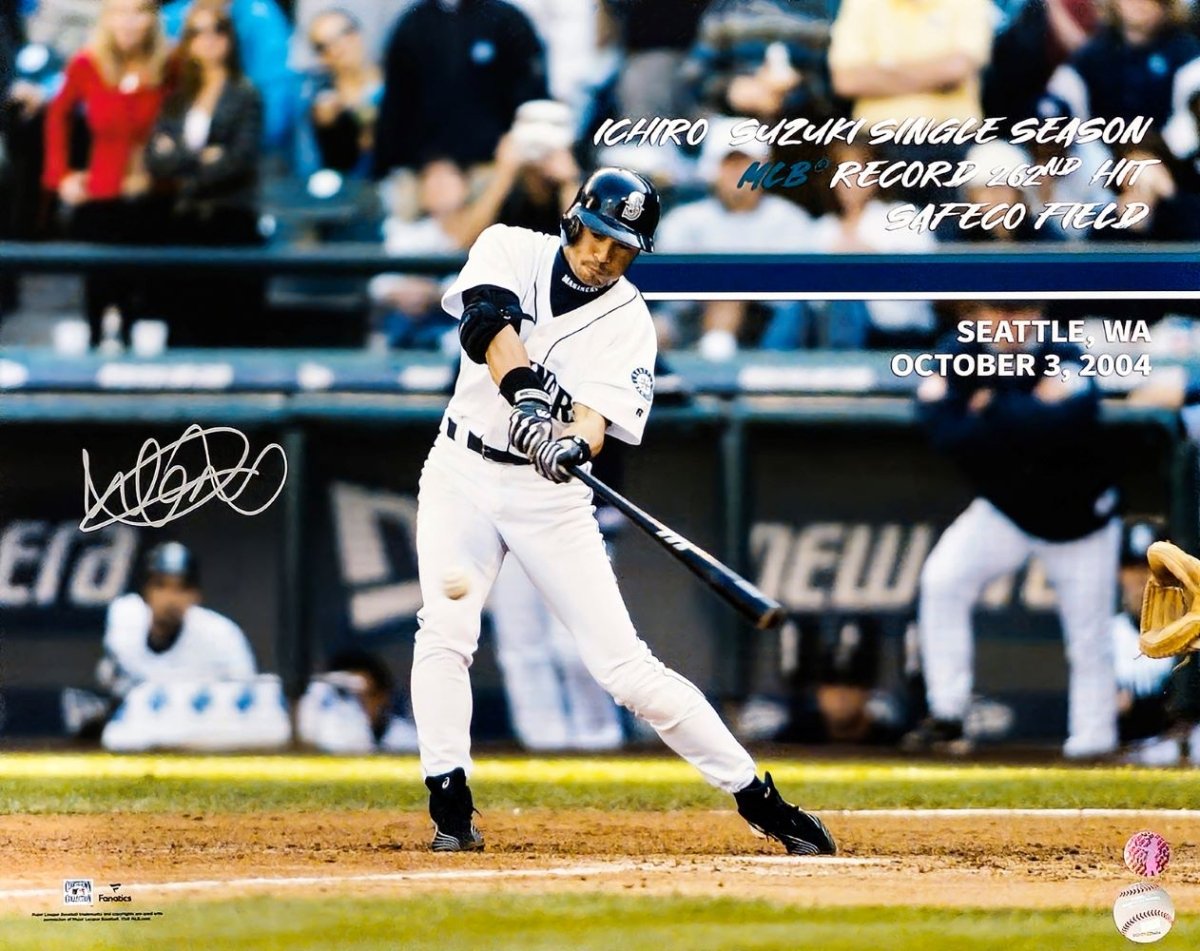 Ichiro Suzuki Autographed 16x20 Seattle Mariners MLB Hit Record Photo with COA - Perfect for Baseball Memorabilia Collectors and Sports Fans Display