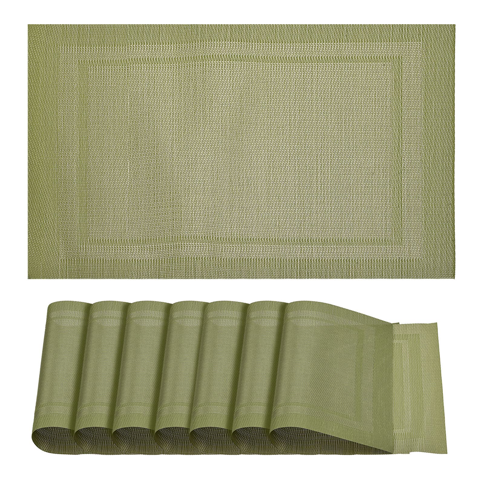 uxcell 17.7x11.8 Inch PVC Washable Woven Placemats Set of 8, Green Table Mats for Dining - Perfect for Restaurants, Kitchens, and Home Decor
