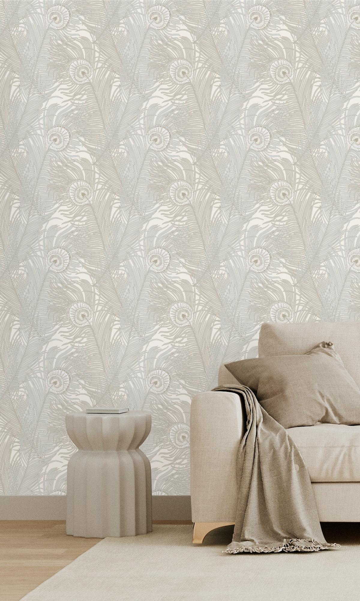 Beige Bali-Inspired Tropical Wallpaper R7935 - Exotic Floral Peel & Stick Wallpaper for Living Room, Bedroom, or Office Decor