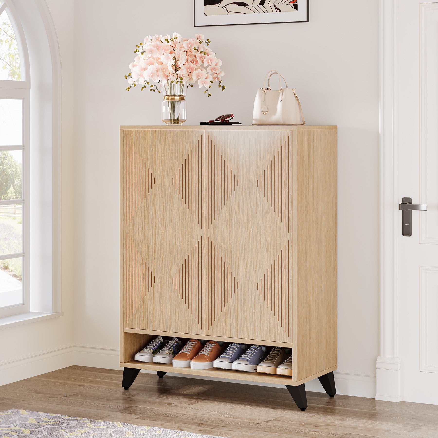 6-Tier Wooden Shoe Storage Cabinet with Adjustable Shelves - Space Saving Shoe Organizer for Entryway, Closet & Bedroom Organization