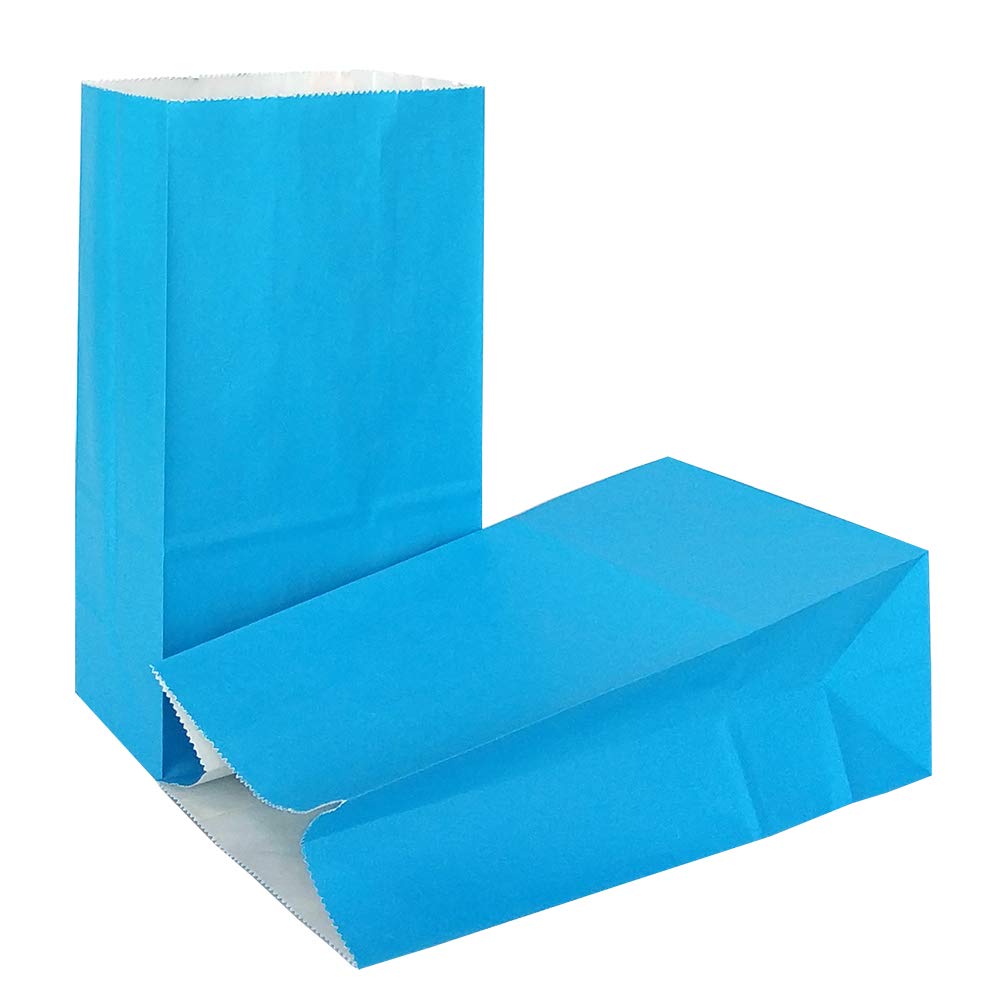 KEYYOOMY 100-Pack Sky Blue Small Paper Bags - 4.7x2.4x8.7 Inch Party Favor Bags, Goodie Bags & Lunch Bags for Birthday, Wedding, Baby Shower & Holiday Gift Wrapping