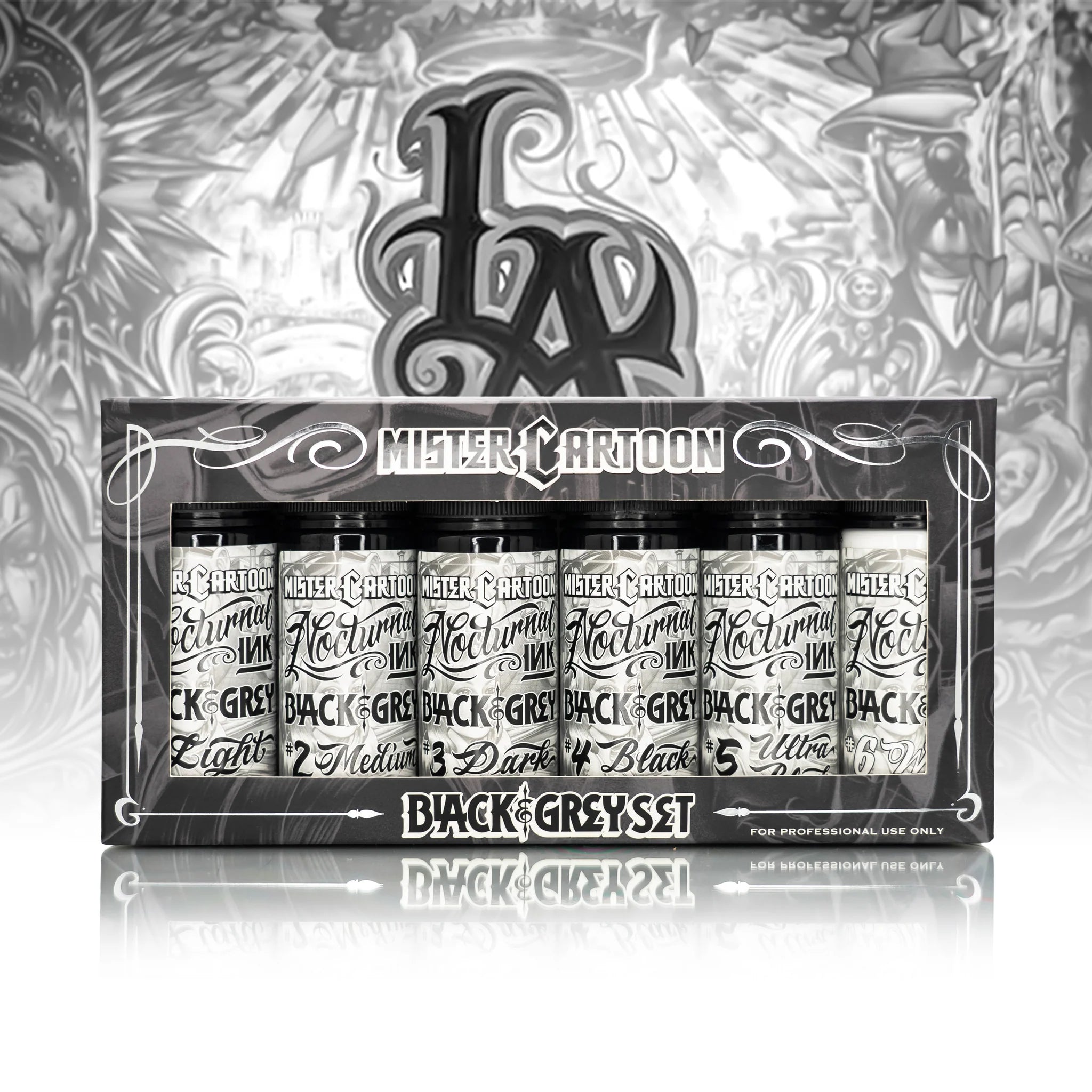 Bishop x Mister Cartoon Eternal Tattoo Ink Set - Professional Tattoo Ink Kit - 6 Bottles (4oz Each) - Perfect for Tattoo Artists, Permanent Makeup & Body Art Professionals