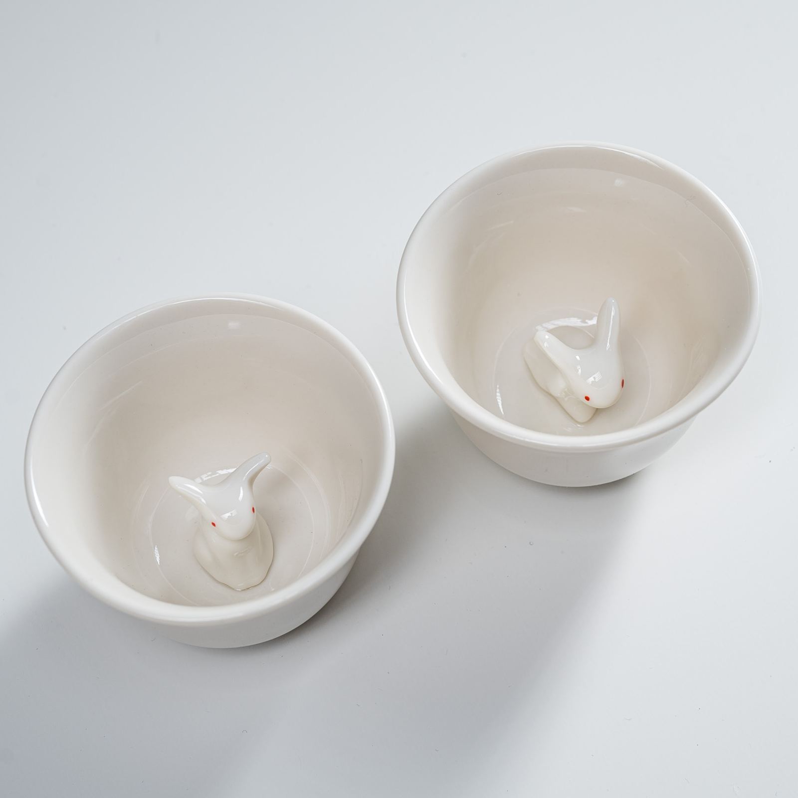 Japanese Rabbit Pair Sake Cup Set - Handmade Ceramic Drinking Cups for Sake, Tea or Coffee - Perfect for Romantic Dates, Japanese Tea Ceremonies & Gift Giving