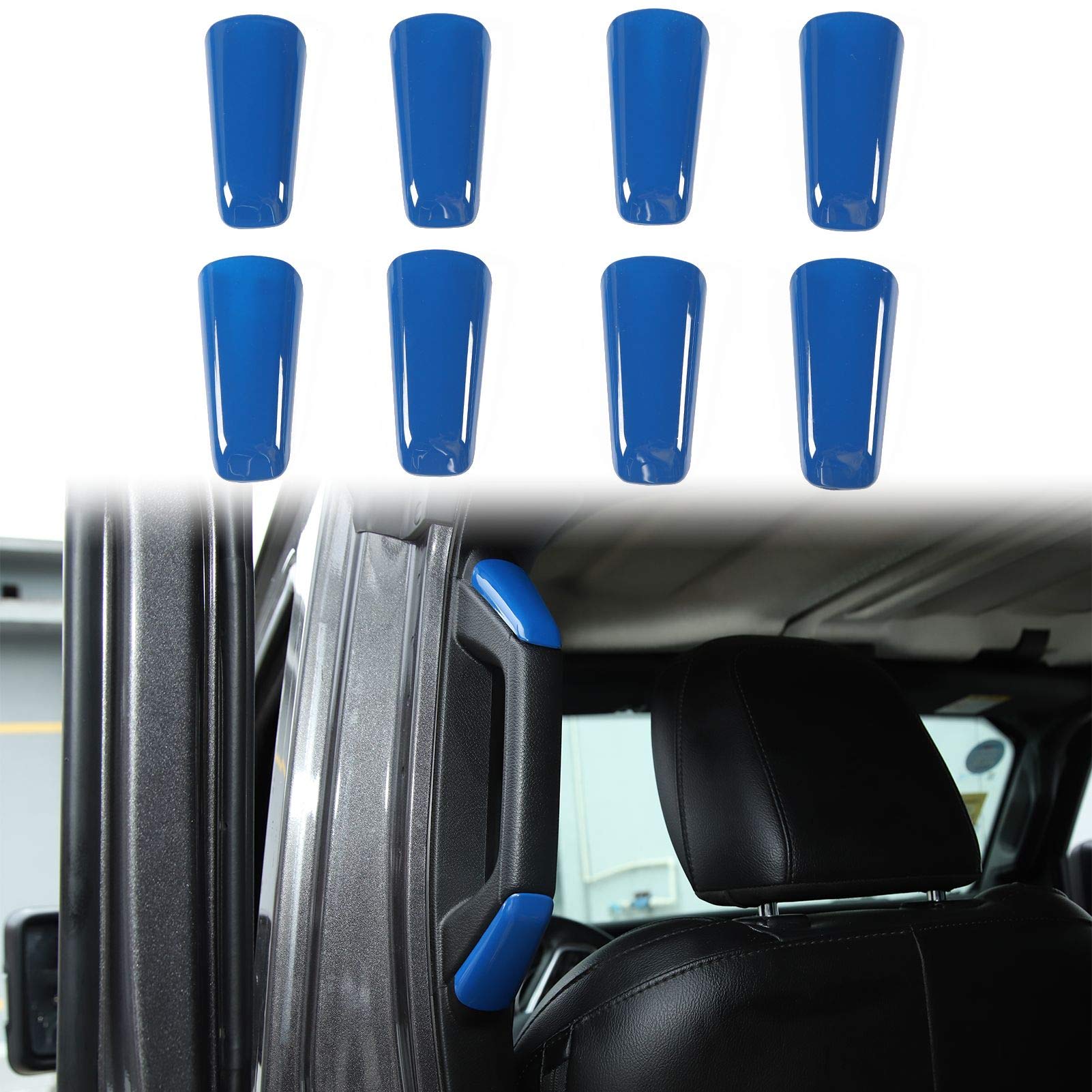 2018-2023 Jeep Wrangler JL JLU Gladiator JT 4XE A&B Pillar Grab Handles Trim Cover - ABS Blue Interior Accessories (8pcs) - Perfect for Off-Roading & Daily Driving