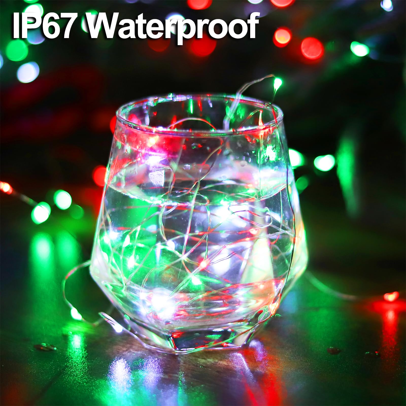 Solar Christmas Lights Outdoor Waterproof - 2 Pack 200 LED 66FT Red White Green Fairy String Lights IP67 with 8 Modes - Perfect for Tree, Garden, Patio, Fence, Balcony & Holiday Decorations