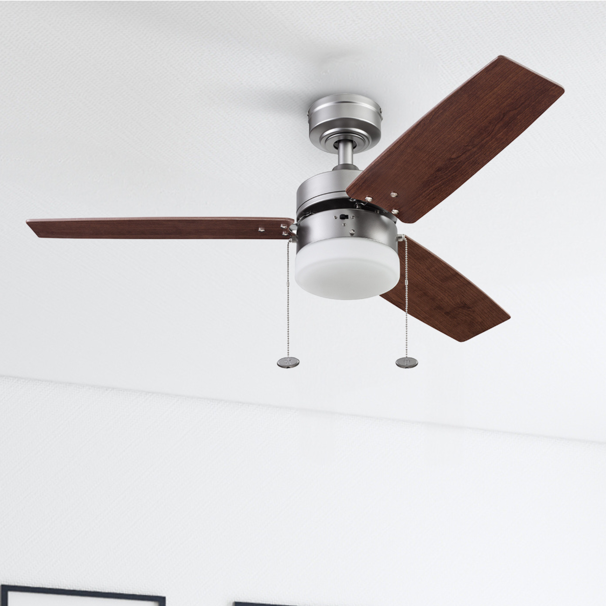 42 Inch Reston Pewter Ceiling Fan with Pull Chain - Modern Indoor Cooling Fan for Living Room, Bedroom, and Office