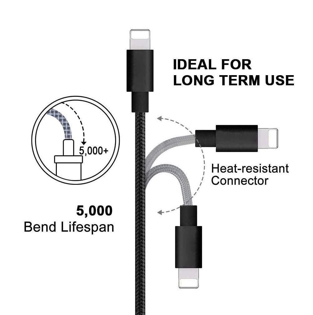 2-Pack 2ft Nylon Braided Fast Charging USB Cable - Compatible with iPhone X/8/7/6/5/SE & More - Durable Phone Charger for Home, Office & Car (Black) | Perfect for Travel, Commuting & Daily Charging
