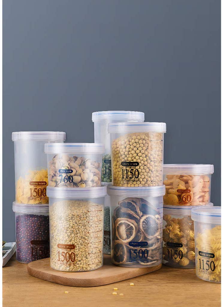 Plastic Food Storage Containers Set - Airtight, BPA-Free, Transparent Kitchen & Pantry Organizers for Snacks, Cereal, Flour, Rice & Refrigerator Use | Portable Stackable Food Storage Boxes for Home & Office Organization