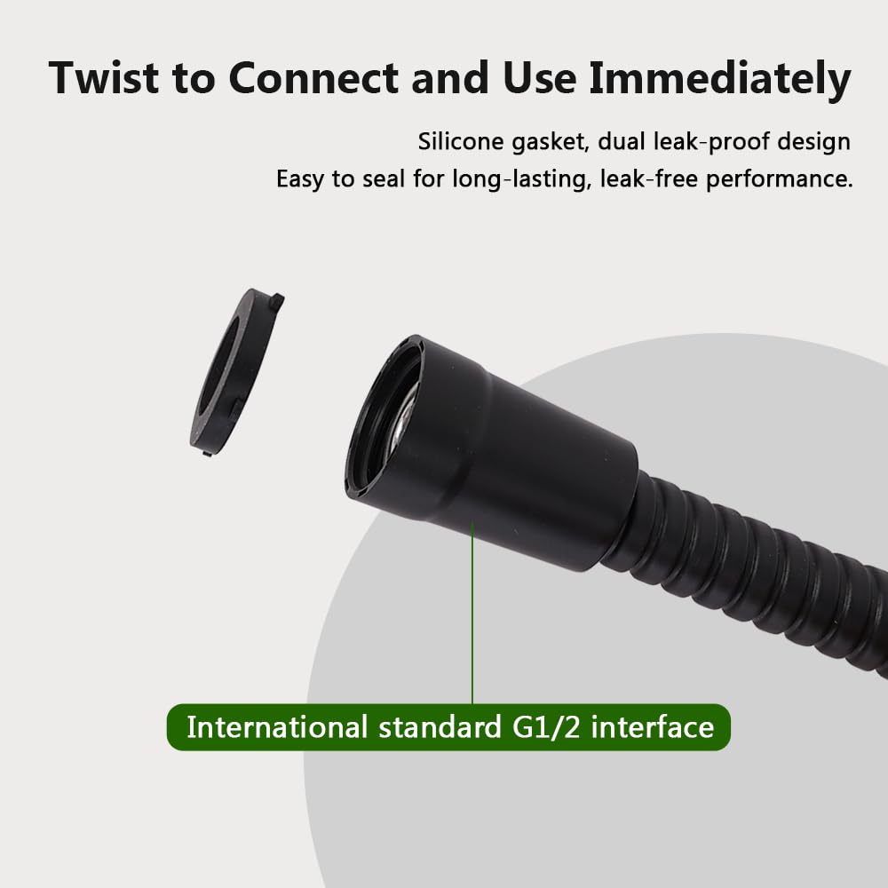 60 Inch Extra Long Flexible PVC Shower Hose Replacement - Stainless Steel Fittings for Handheld Shower Heads, Bathroom & Pet Bathing (Black) | Perfect for Spa-Like Showers, Dog Grooming & Bathroom Renovations