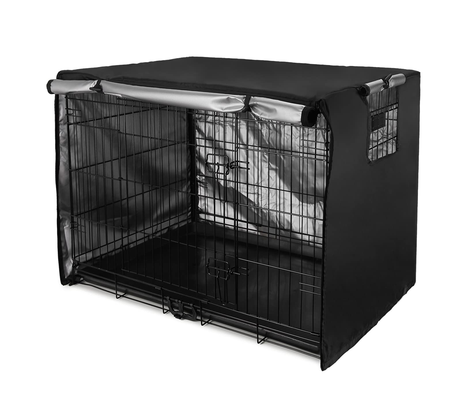 Senmortar 54-Inch Double Door Dog Crate Cover - Waterproof, Durable & Lightweight 420D Polyester Pet Cage Cover for Large Dogs - Perfect for Travel, Home & Vet Visits (Black)