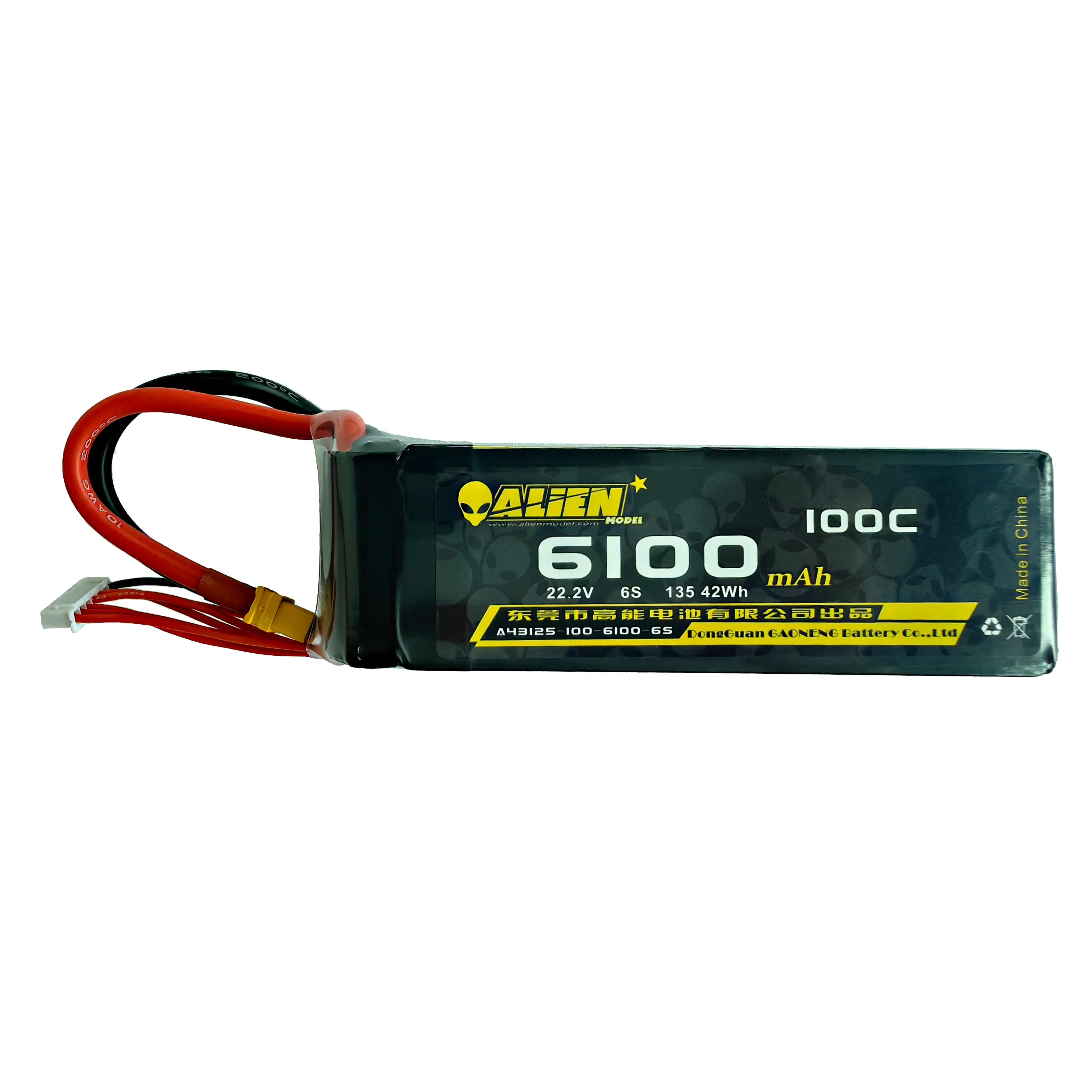High-Performance Aline 6100mAh 100C 6S 22.2V Lipo Battery with XT90 Plug - Ideal for RC Cars, Drones, and High-Power Hobby Applications