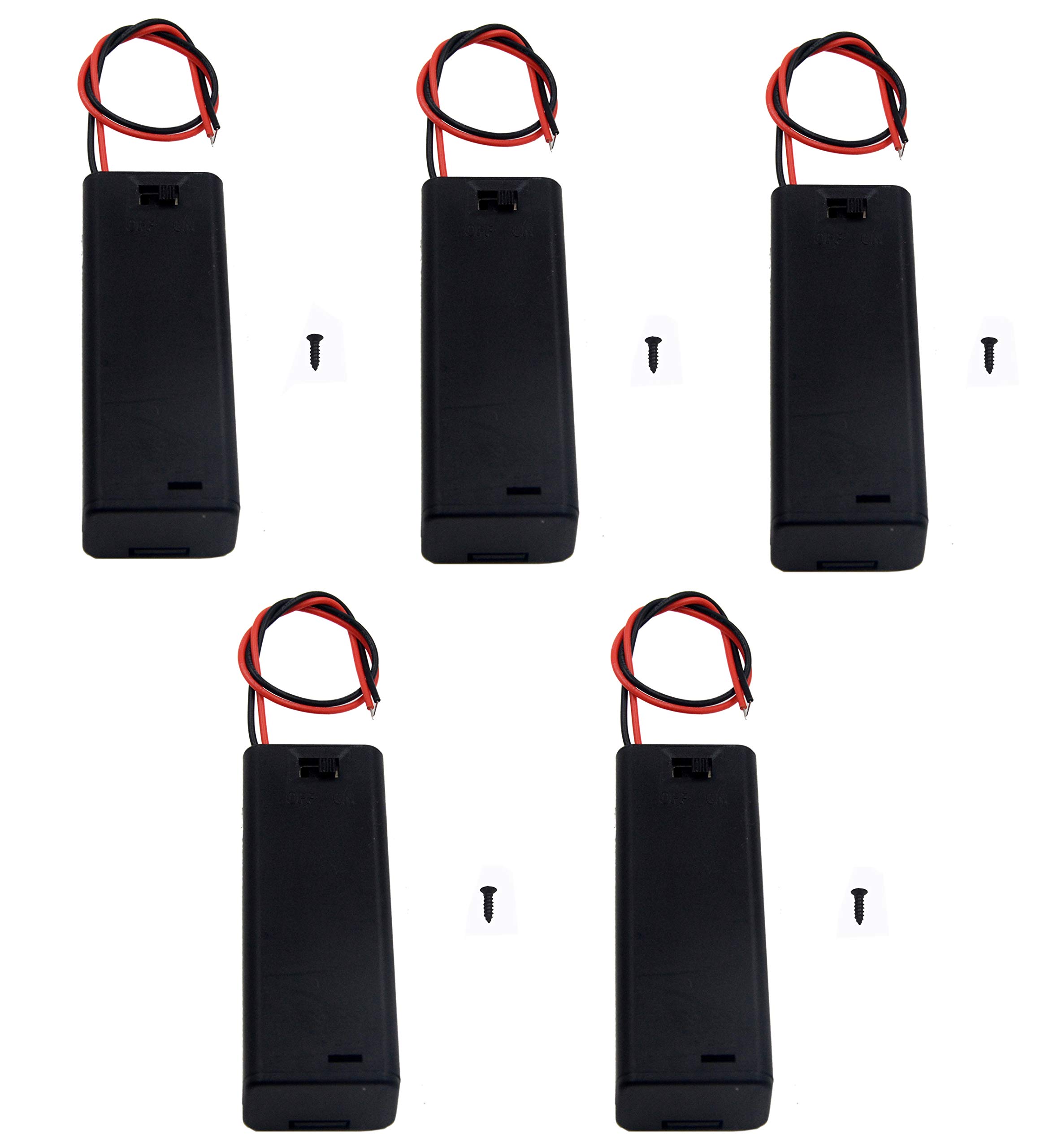 5-Pack AA Battery Holder with On/Off Switch & Cover - Secure 1 AA Battery Storage with Wires & Switch - Ideal for DIY Electronics, Robotics, and Science Projects