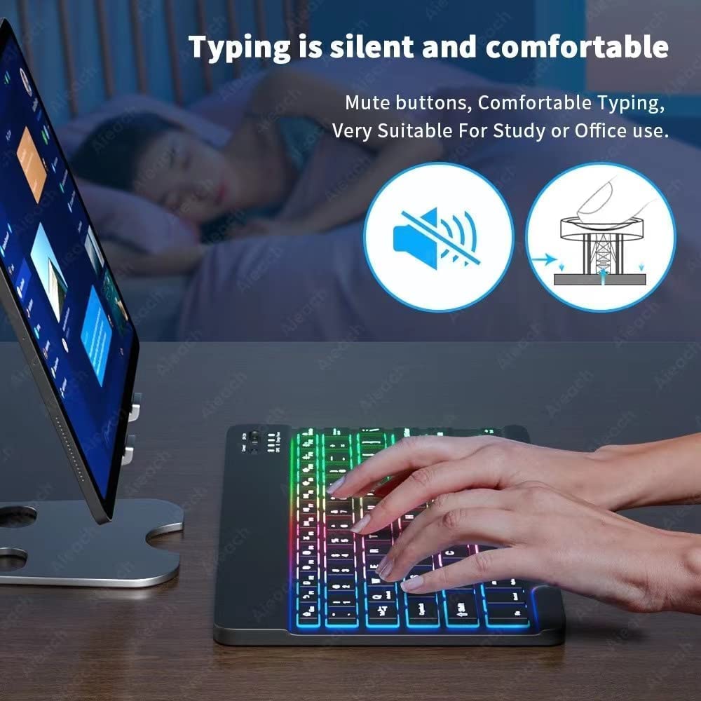 Rechargeable Wireless Bluetooth Keyboard and Mouse Combo with 7-Color Backlit for iPad 9th/8th Gen, iPad Pro/Air/Mini, iPhone 14/13/12 Pro - Perfect for Home Office, Online Learning & Gaming (Black)