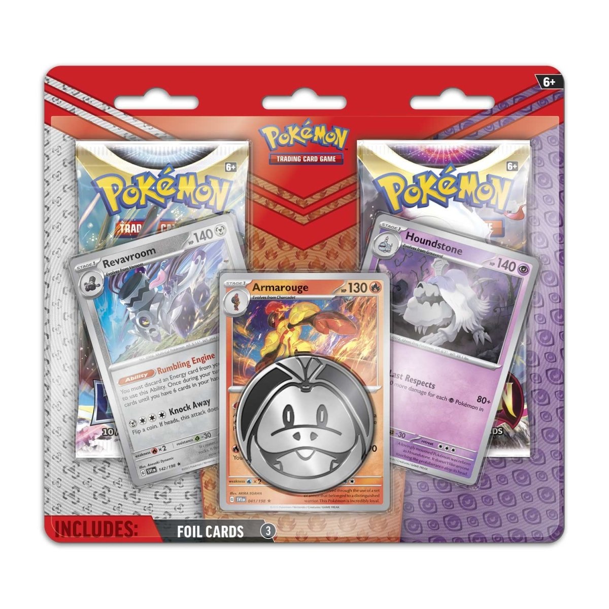 Armarouge, Revavroom & Houndstone Pokemon TCG Cards with 2 Booster Packs - Perfect for Collectors, Battles & Trading Card Game Enthusiasts