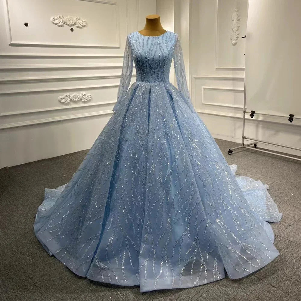 Serene Hill Blue Luxury Beaded Sleeveless Lace-Up Wedding Dress 2025 | Custom Made Bridal Gown HM67331 | Perfect for Beach, Church & Formal Weddings
