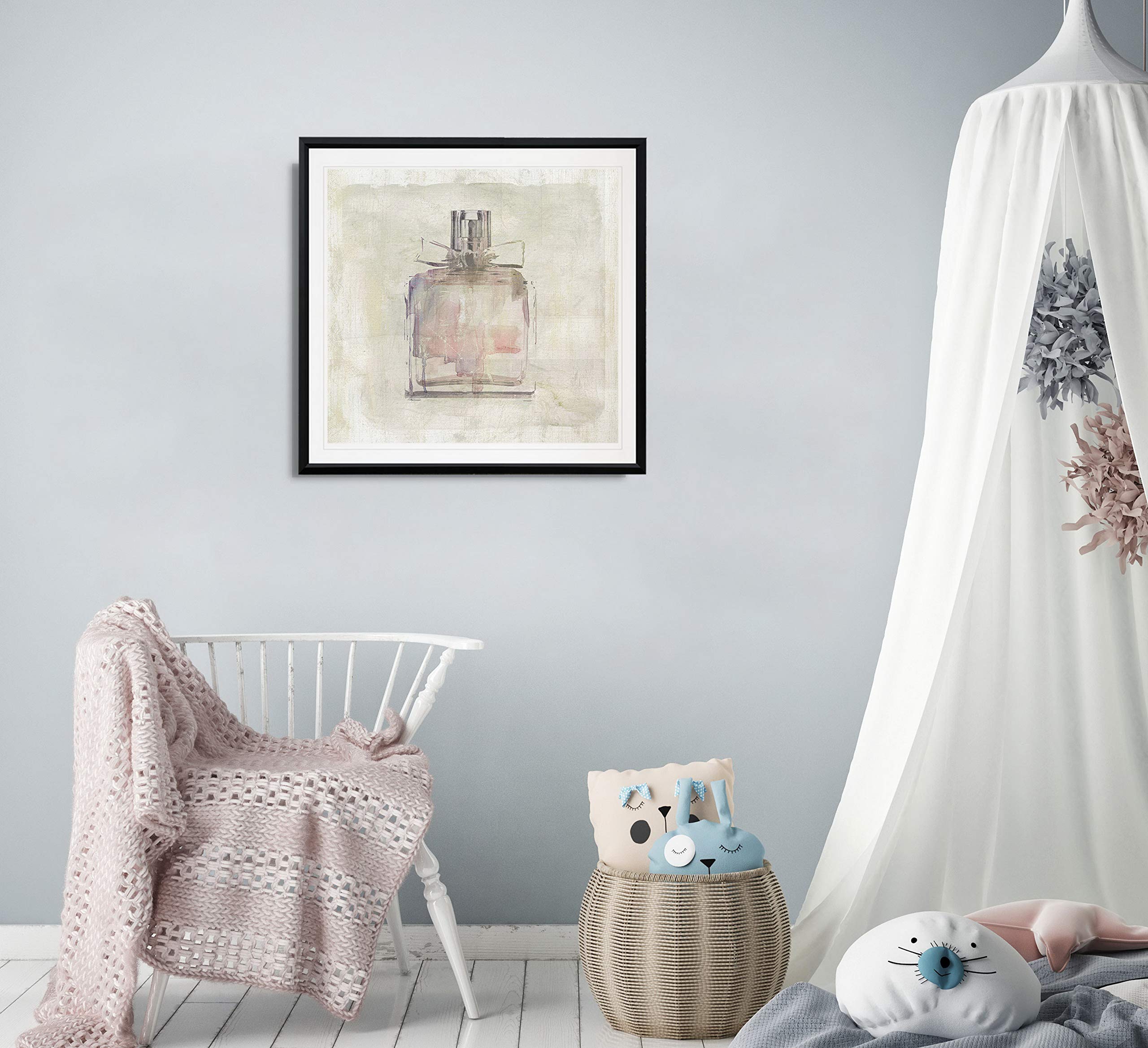 Renditions Gallery Pretty Perfume Vogue Fashion Wall Art - Pink Contemporary Framed Giclee Print Painting for Living Room & Bedroom Decor