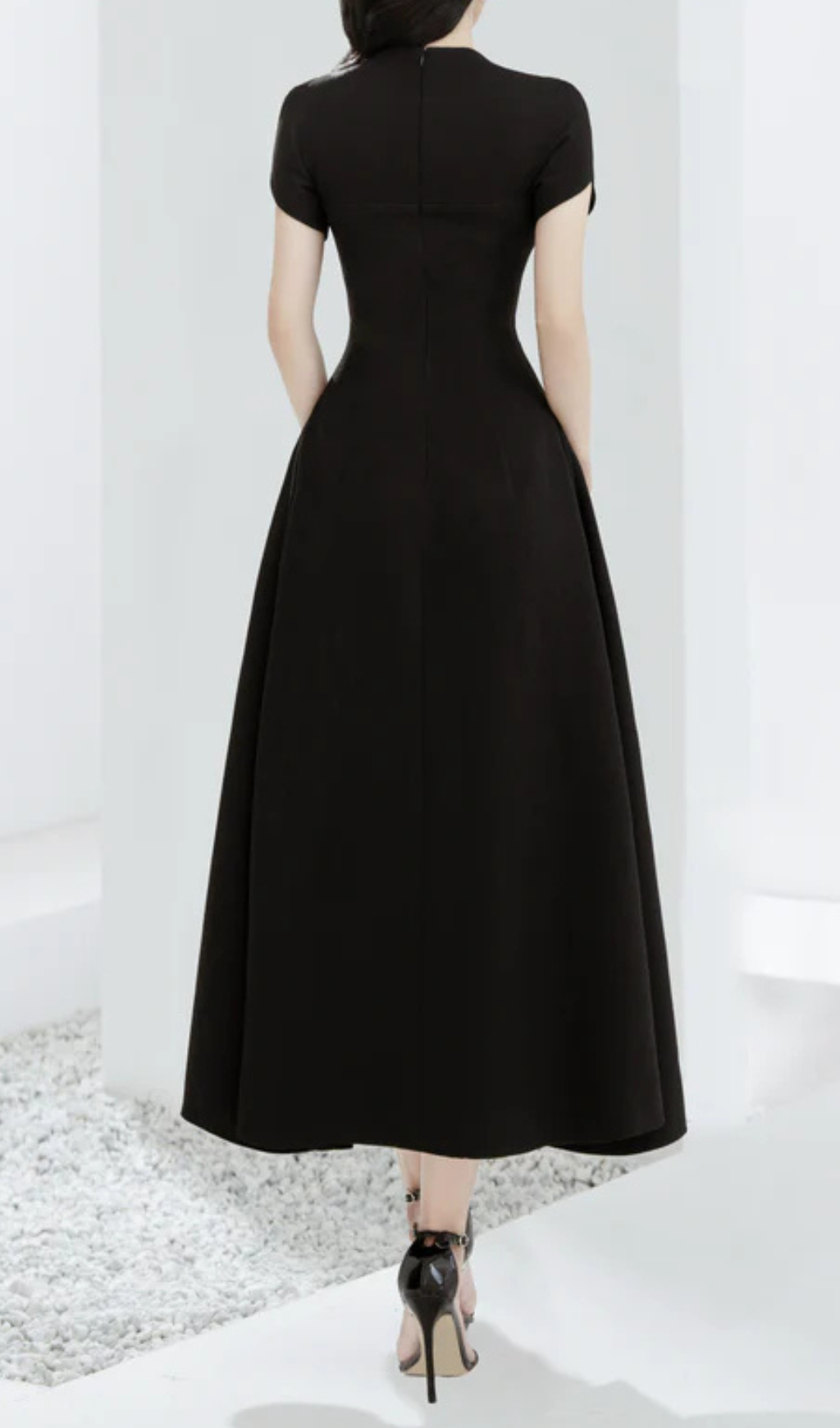 Andrea Black Cut Out Line Midi Dress - Elegant Party & Evening Wear for Women