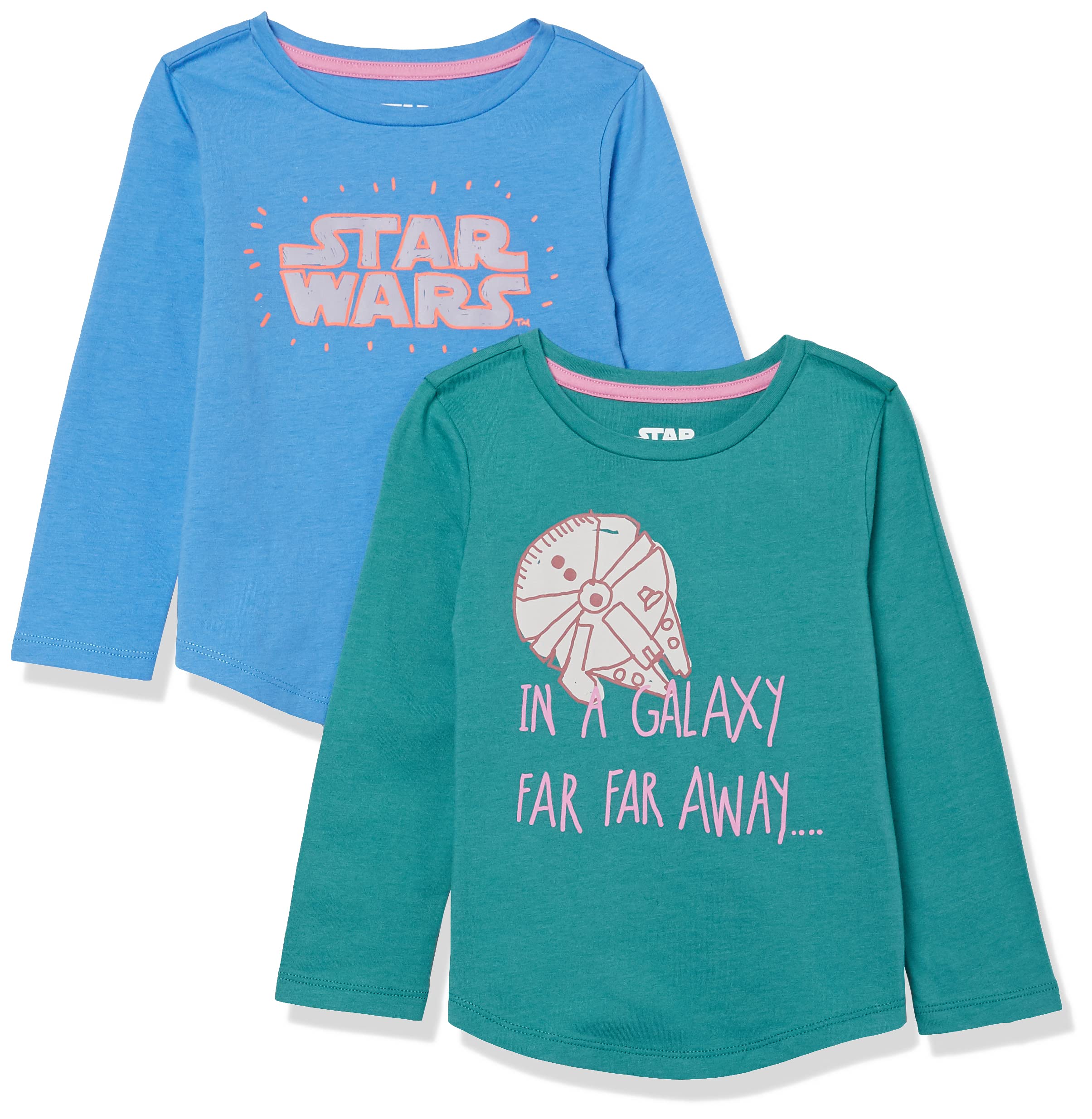 Disney Marvel Star Wars Frozen Princess Girls & Toddlers Long Sleeve T-Shirts 2-Pack - Soft Cotton Kids Tees for School, Playdates & Family Outings