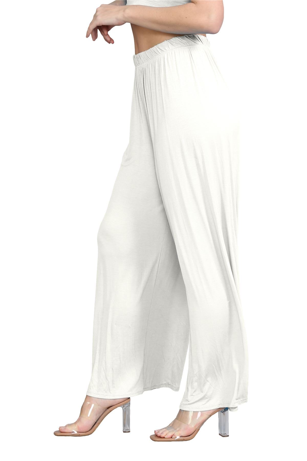 Janisramone® Women's Plain Wide Leg Palazzo Pants - Elegant High Waisted Trousers for Casual & Office Wear | Comfortable Stretch Fabric for All-Day Wear