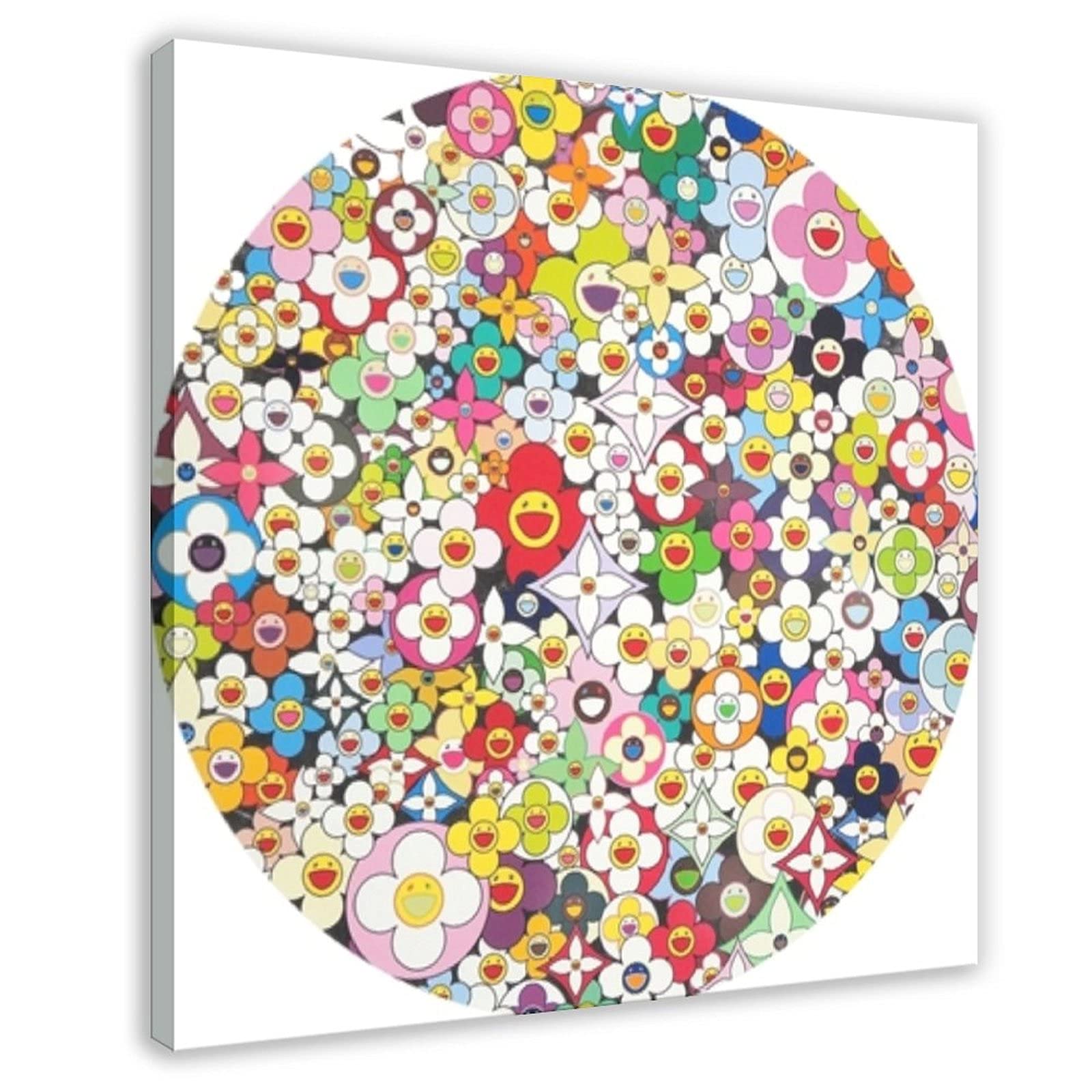 Takashi Murakami Superflat My First Love Flowers Canvas Art Print - 24x24 Inch (60x60cm) Wall Decor for Bedroom, Office & Living Room - Perfect Gift for Art Lovers & Home Decoration