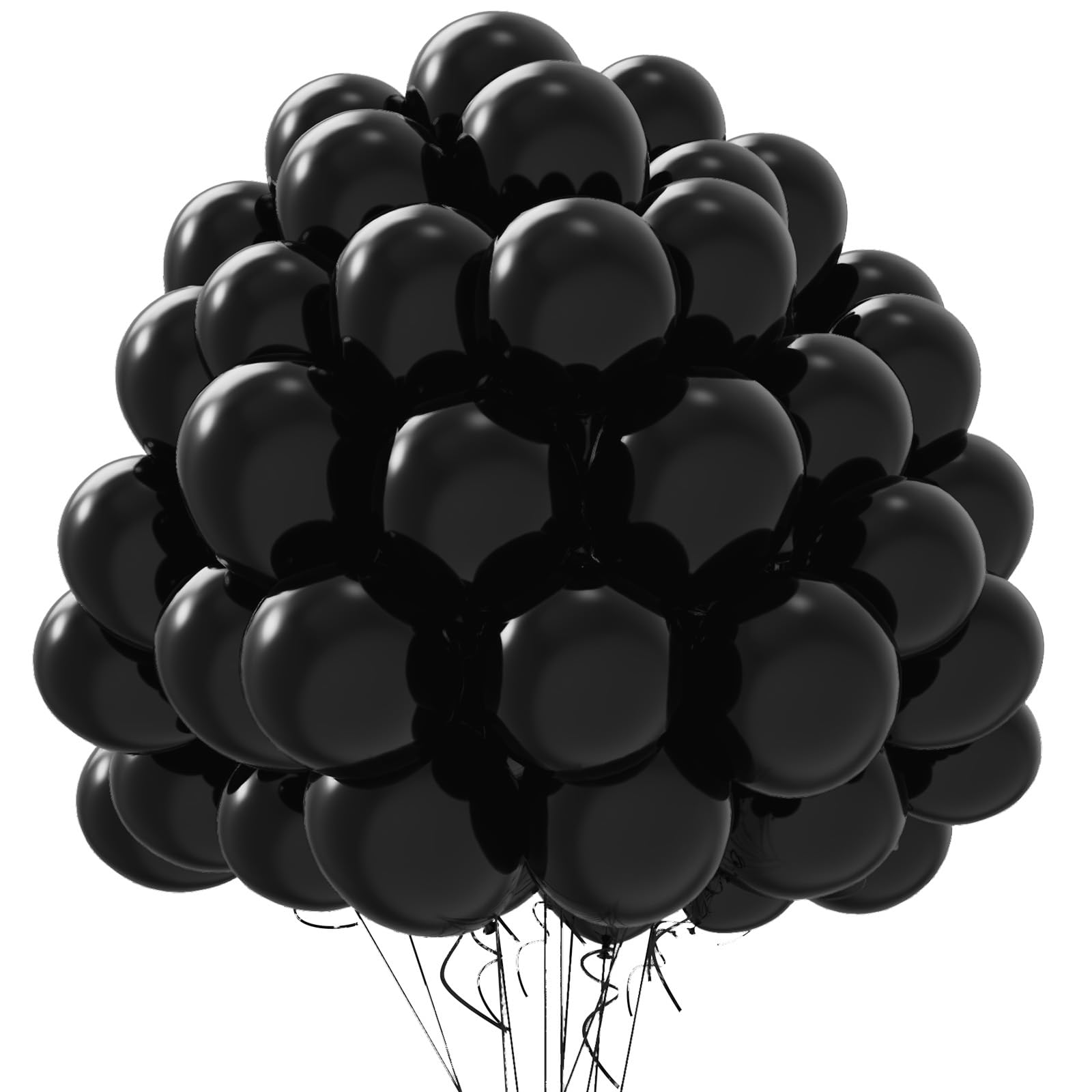 100PCS 12 Inch Black Latex Balloons for Party Decorations - Valentine's Day, Birthday, Wedding, Anniversary, Baby Shower & Halloween - Includes Black Ribbons for Balloon Arches and Ceiling Displays