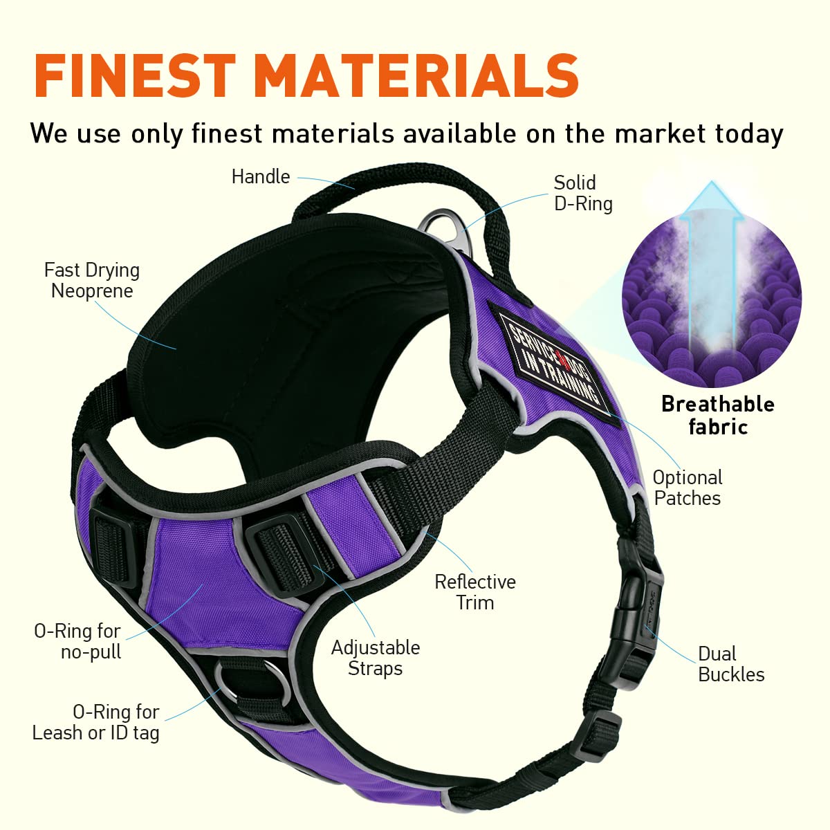 No-Pull Dog Harness with Reflective Patches & Quick Release Buckles - Adjustable 36-45