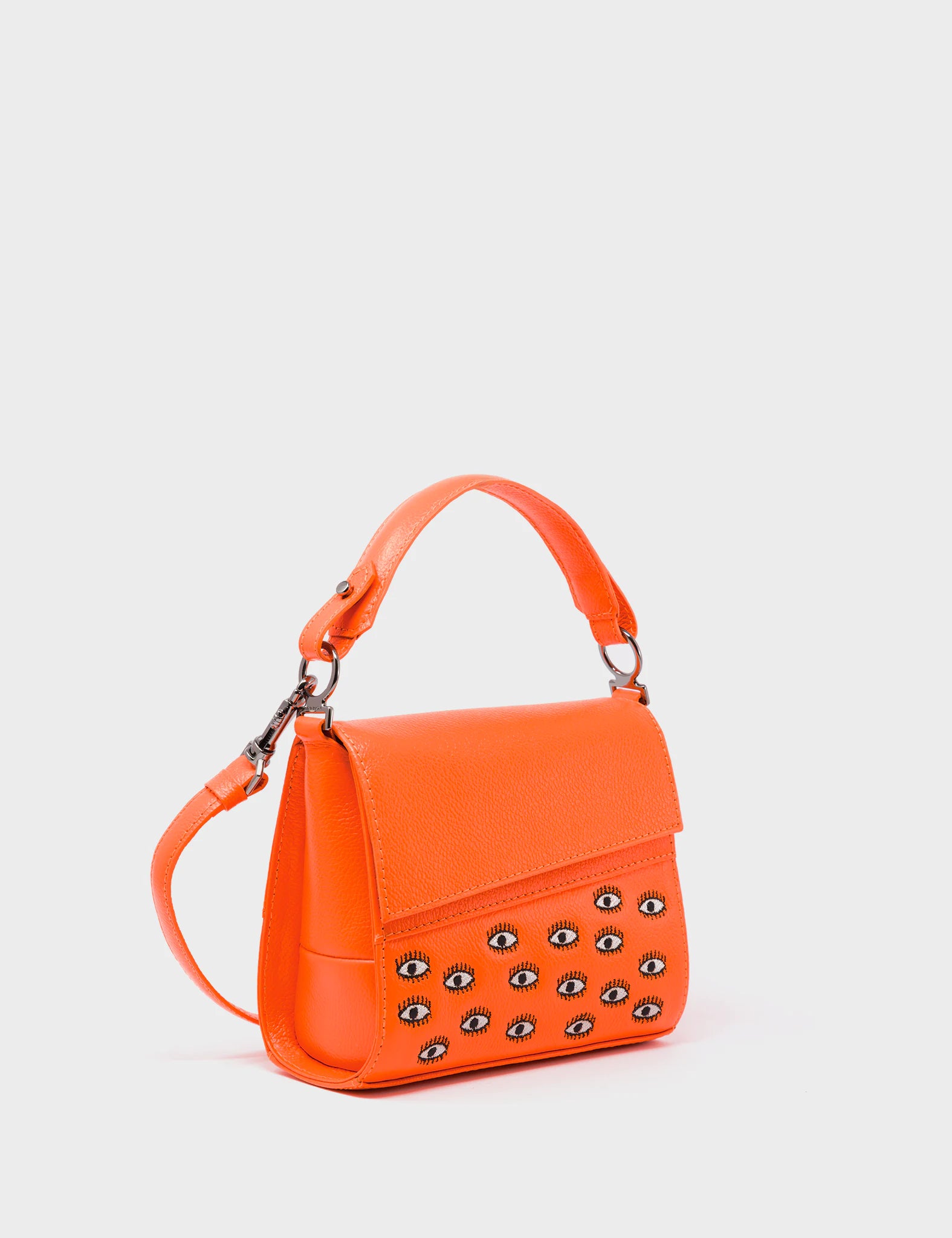 Anastasio Micro Crossbody Handbag - Neon Orange Genuine Leather with Eye Embroidery Design | Perfect for Women's Daily Use, Parties, and Travel Accessories